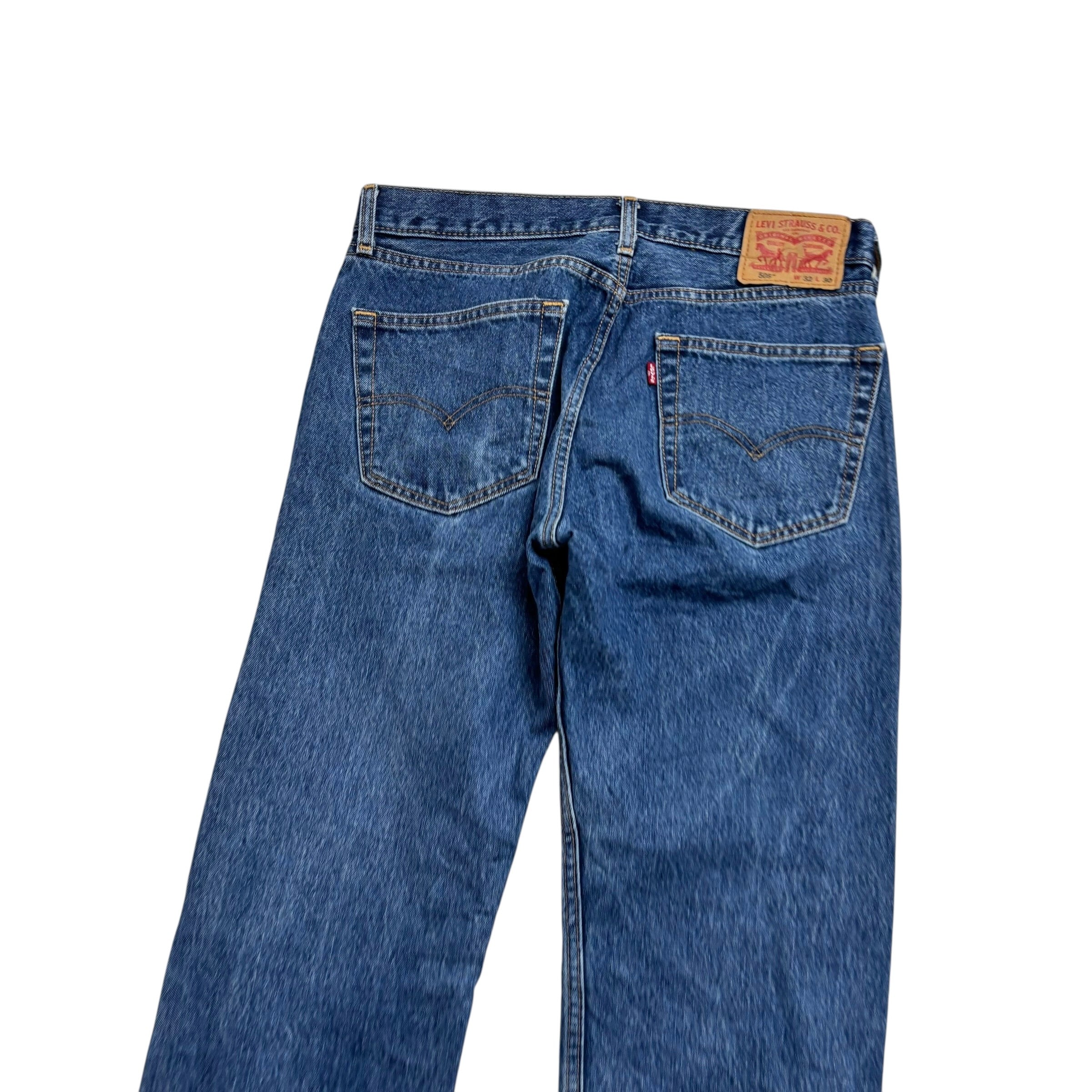 Levis 505 Jeans W32 L30 Mens Mid Blue Regular Straight Fit Denim (E)