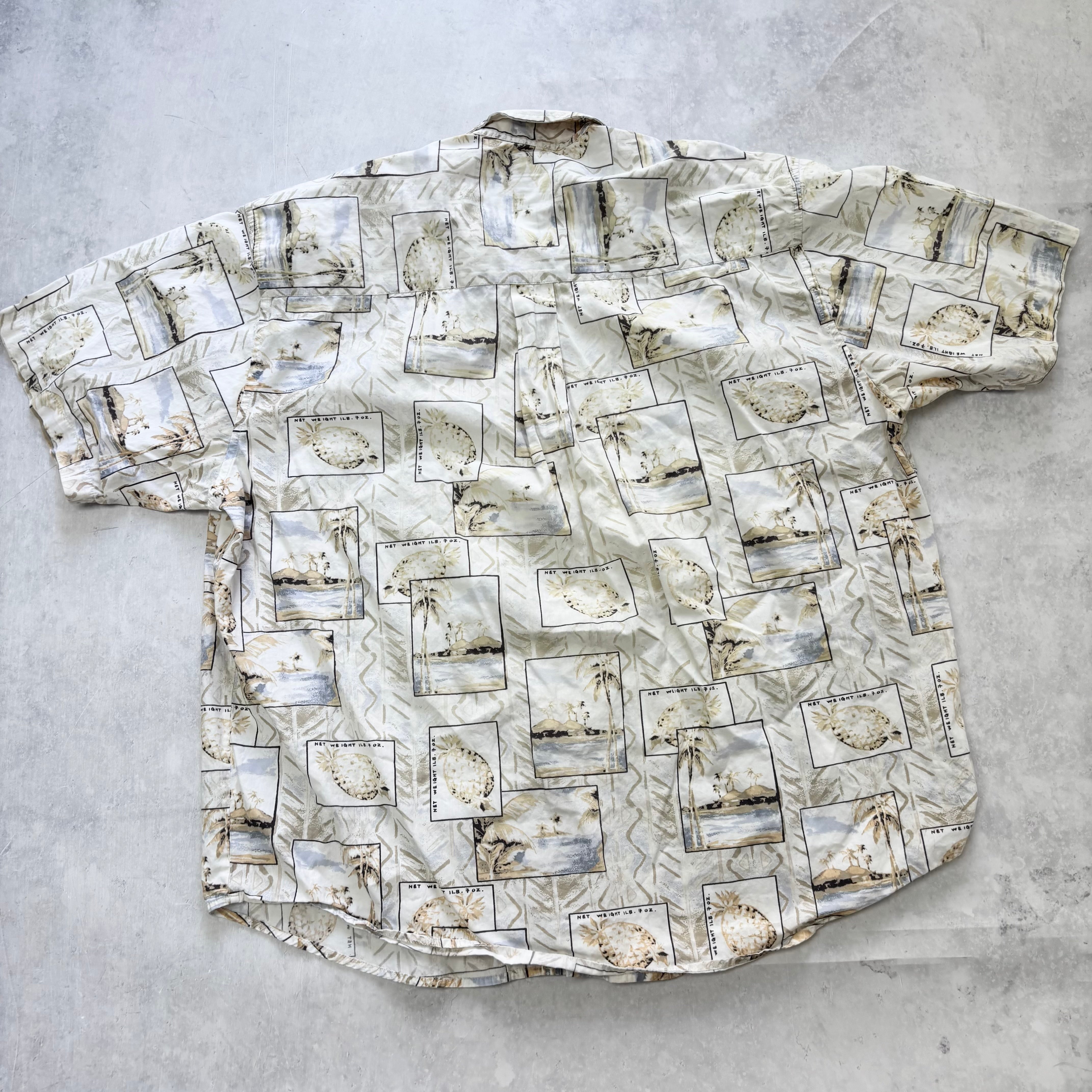 Hawaiian Shirt Mens XL Beige Floral Aloha Short Sleeve Cotton (E)