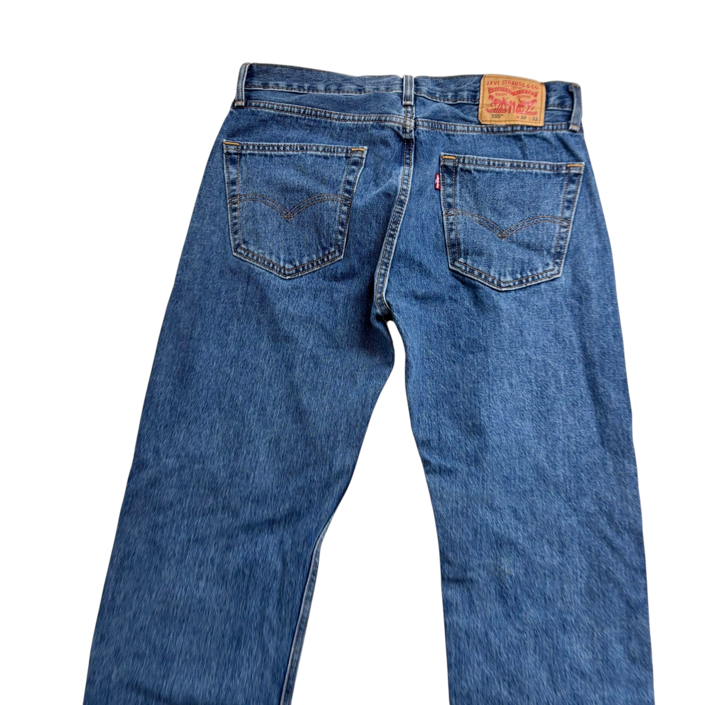 Levis 505 Jeans W33 L32 Mens Mid Blue Regular Straight Fit Denim (E)