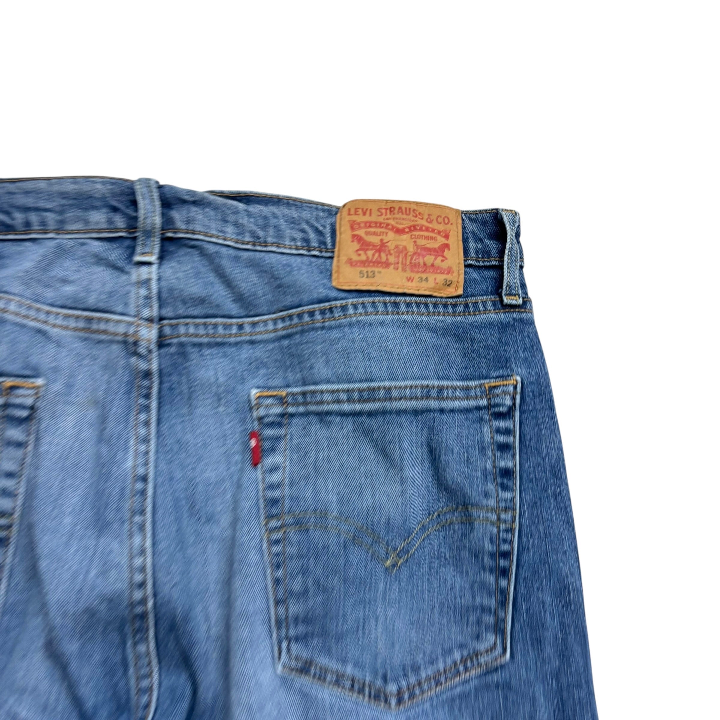 Levis 513 Jeans W34 L32 Mens Mid Blue Slim Straight Fit Stretch Denim (E)