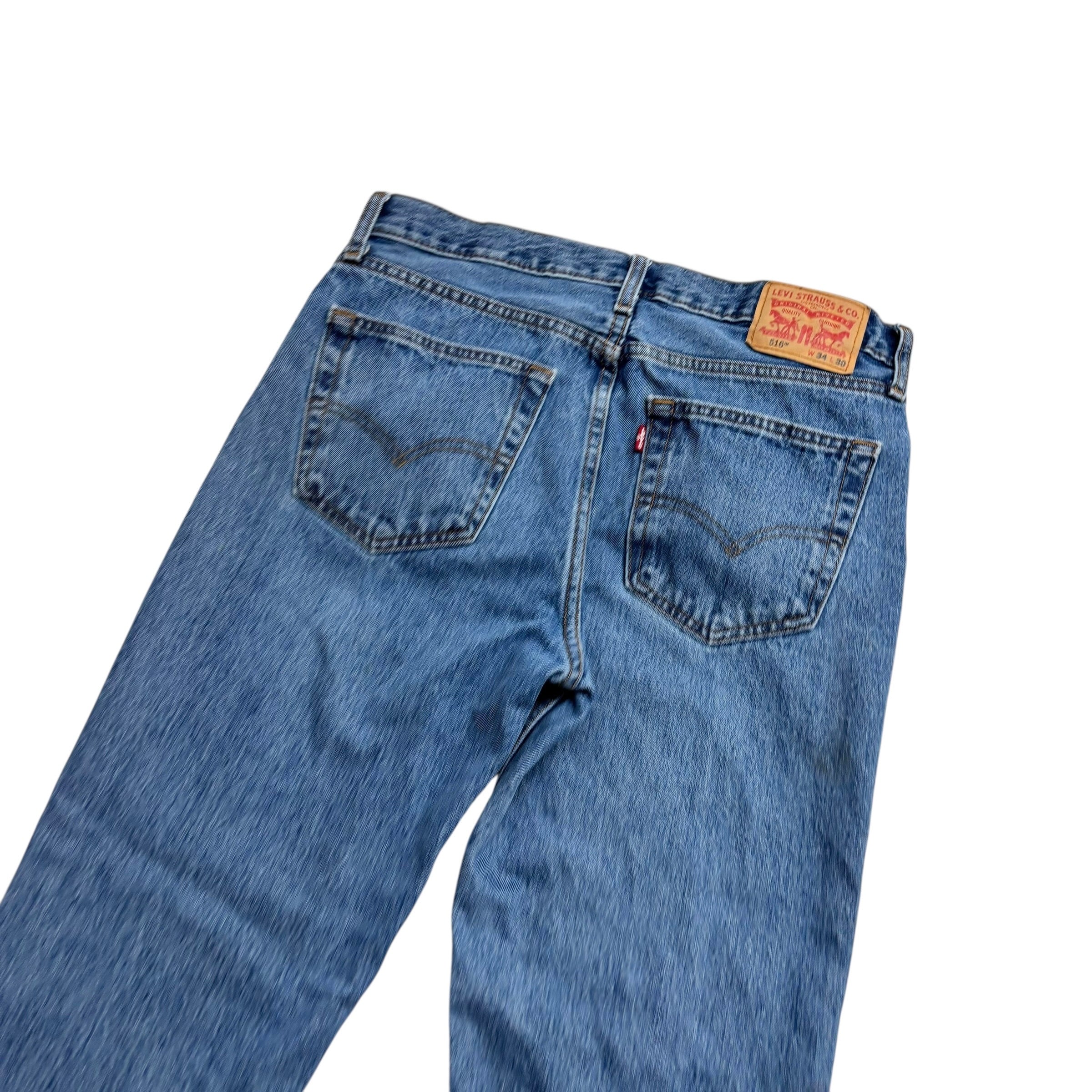 Levis 516 Jeans W34 L29 Mens Mid Blue Regular Straight Fit Denim