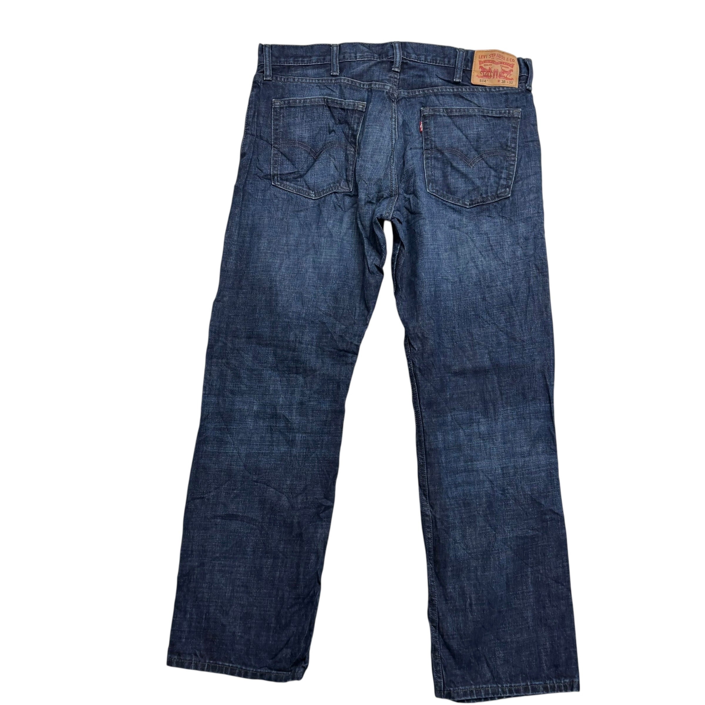 Levis 514 Jeans W38 L32 Mens Dark Blue Regular Straight Fit Denim (E)