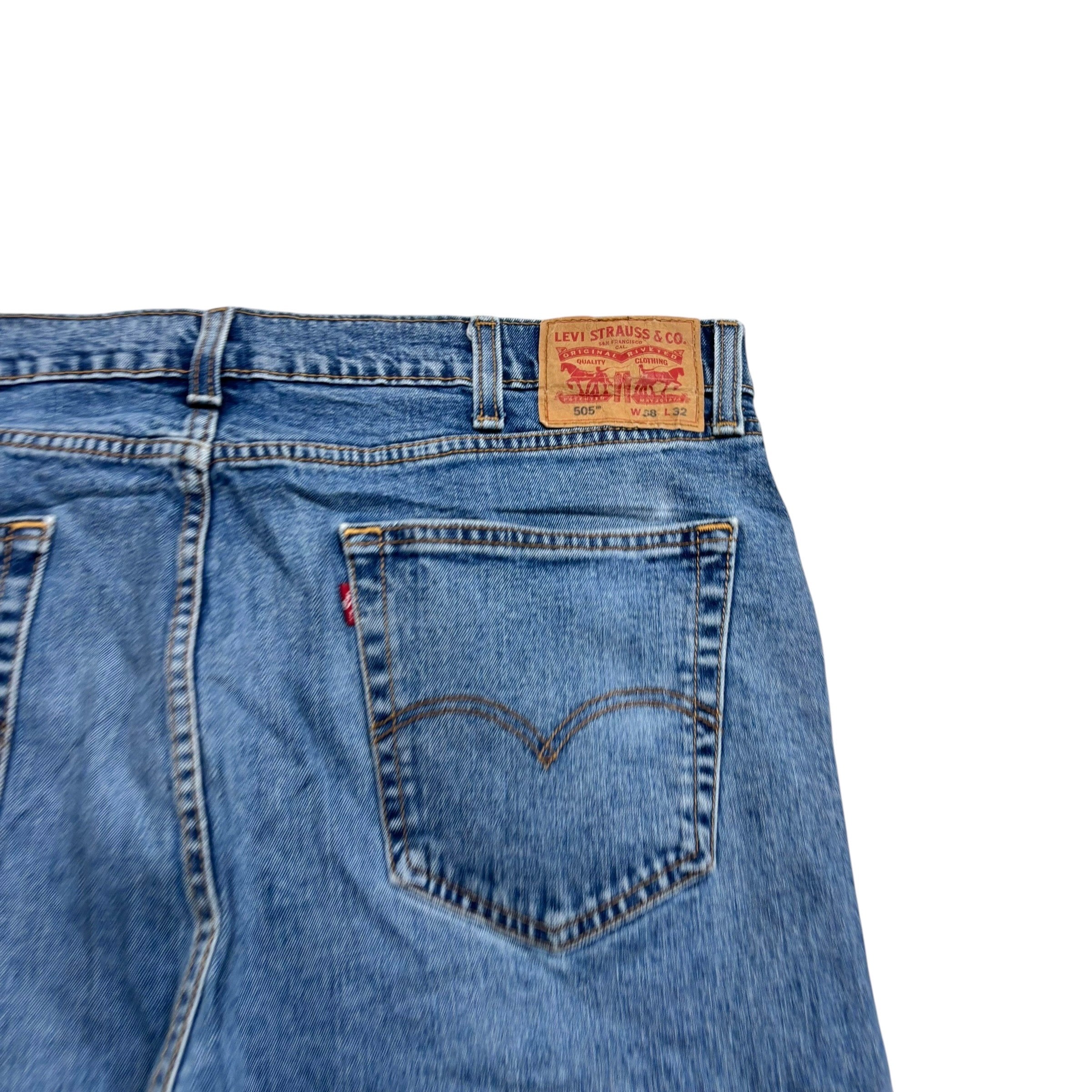 Levis 505 Jeans W38 L32 Mens Mid Blue Regular Straight Fit Stretch Denim
