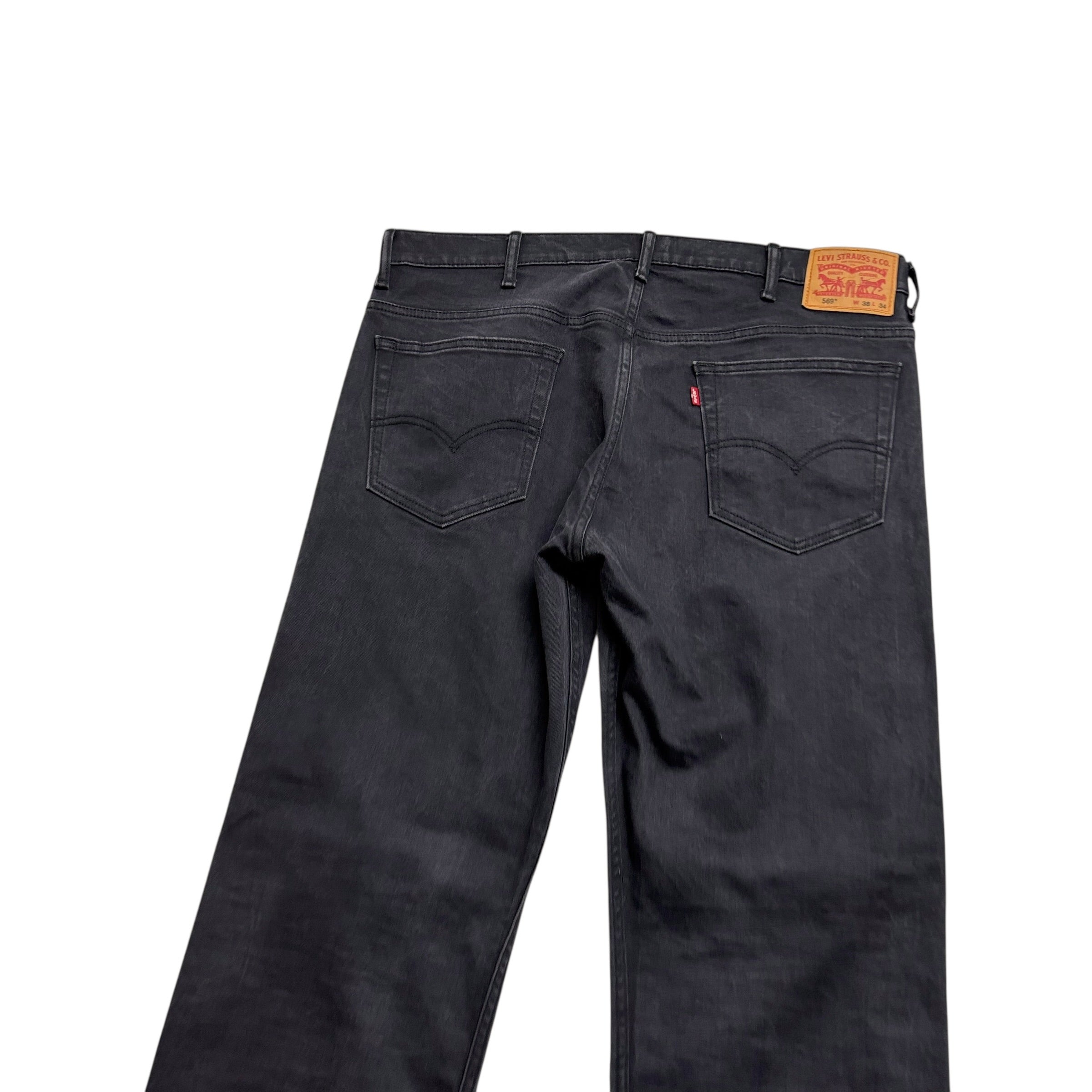 Levis 569 Jeans W38 L34 Mens Black Baggy Relaxed Straight Fit Stretch Denim (E)