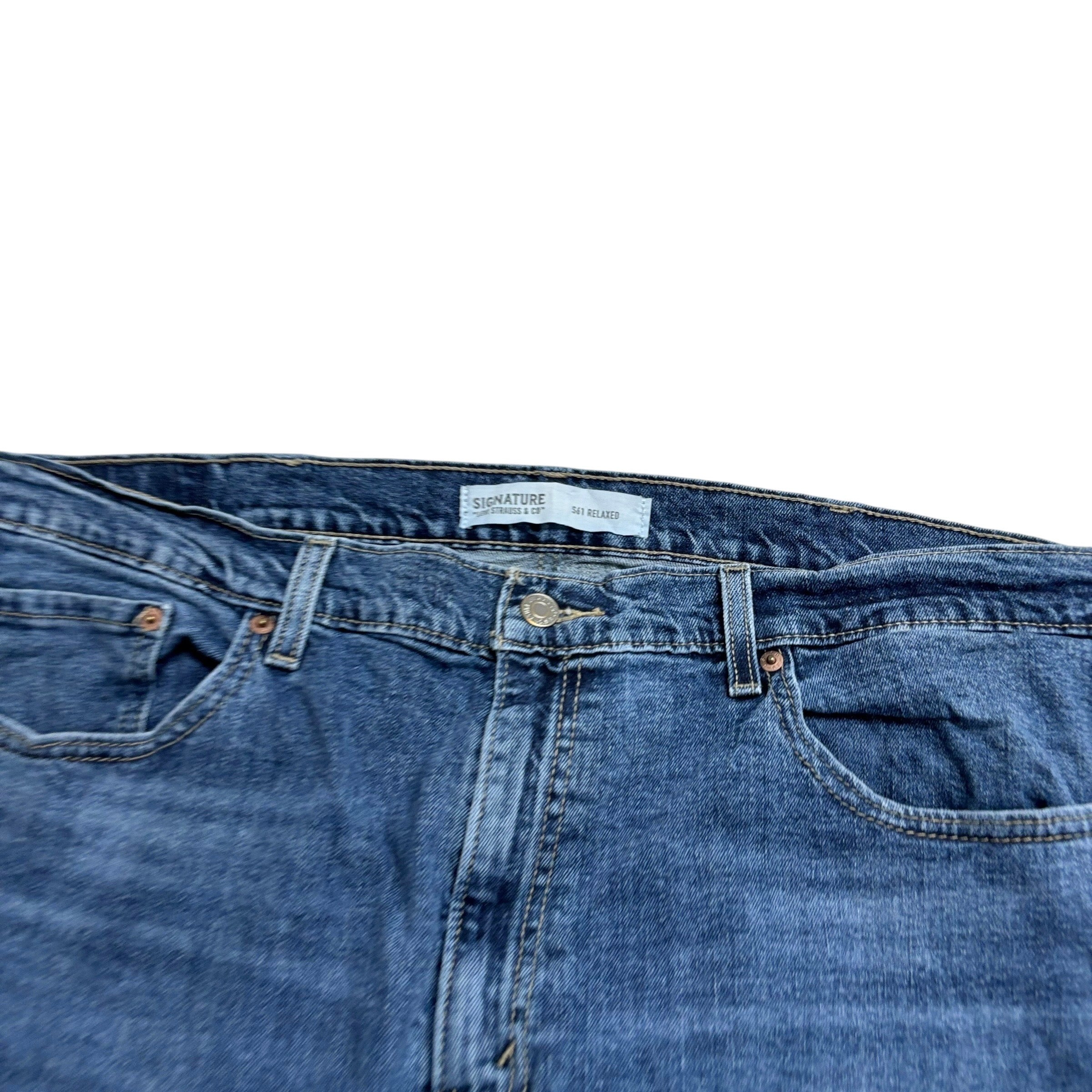 Levis Signature Jeans W40 L30 Mens Mid Blue Relaxed Straight Stretch Denim (E)