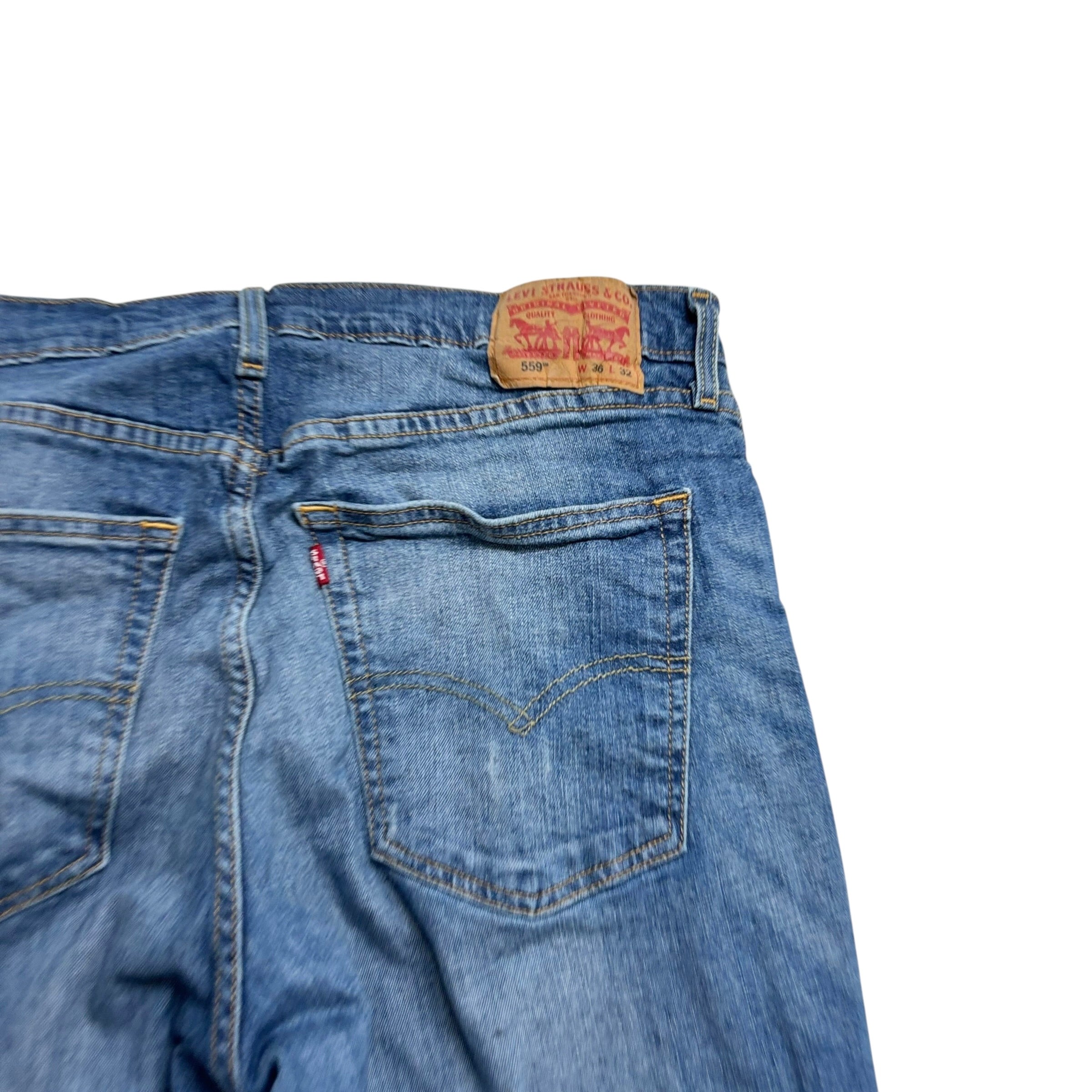 Levis 559 Jeans W36 L32 Mens Mid Blue Regular Straight Fit Stretch Denim (E)