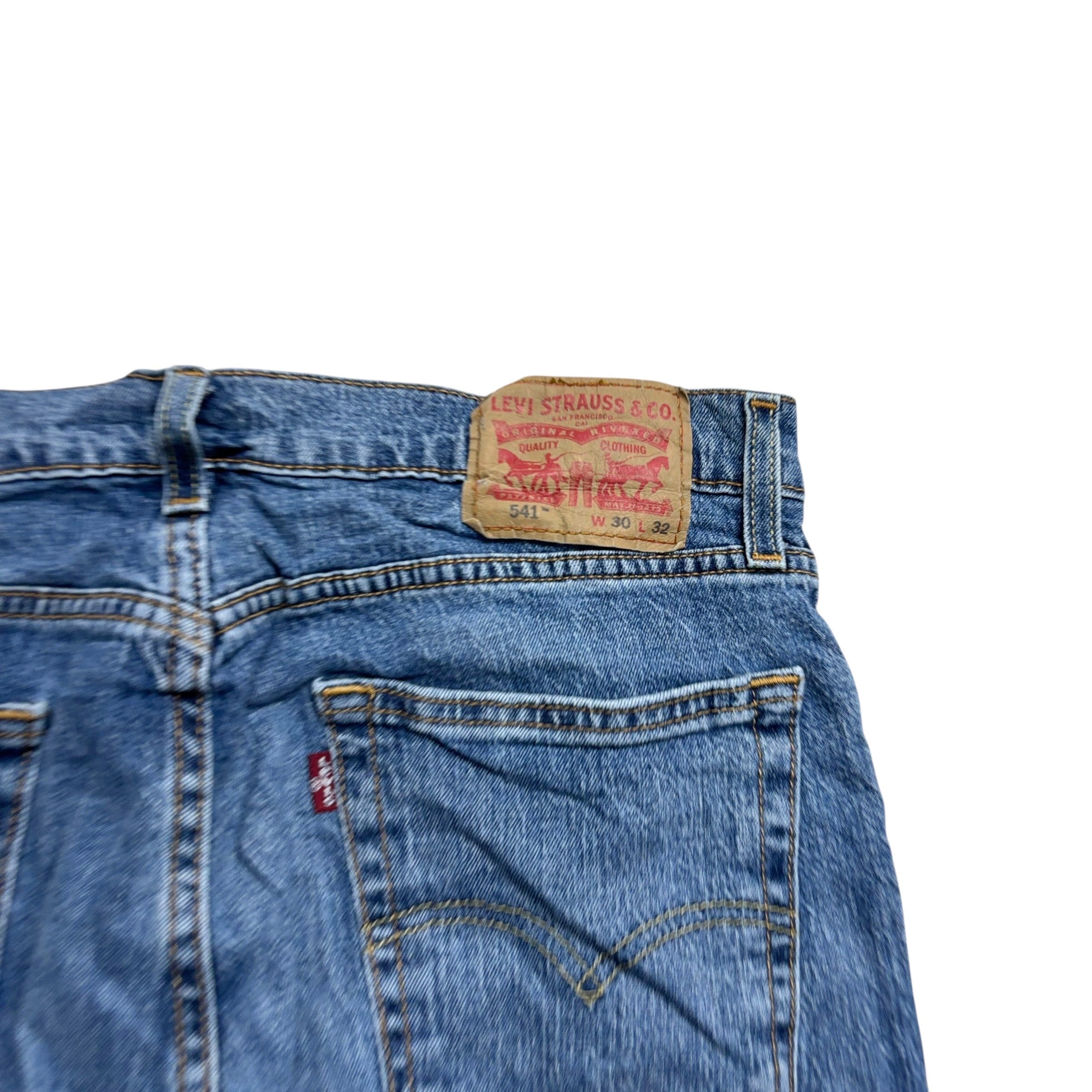 Levis 541 Jeans W30 L31 Mens Mid Blue Athletic Tapered Fit Stretch Denim (E)