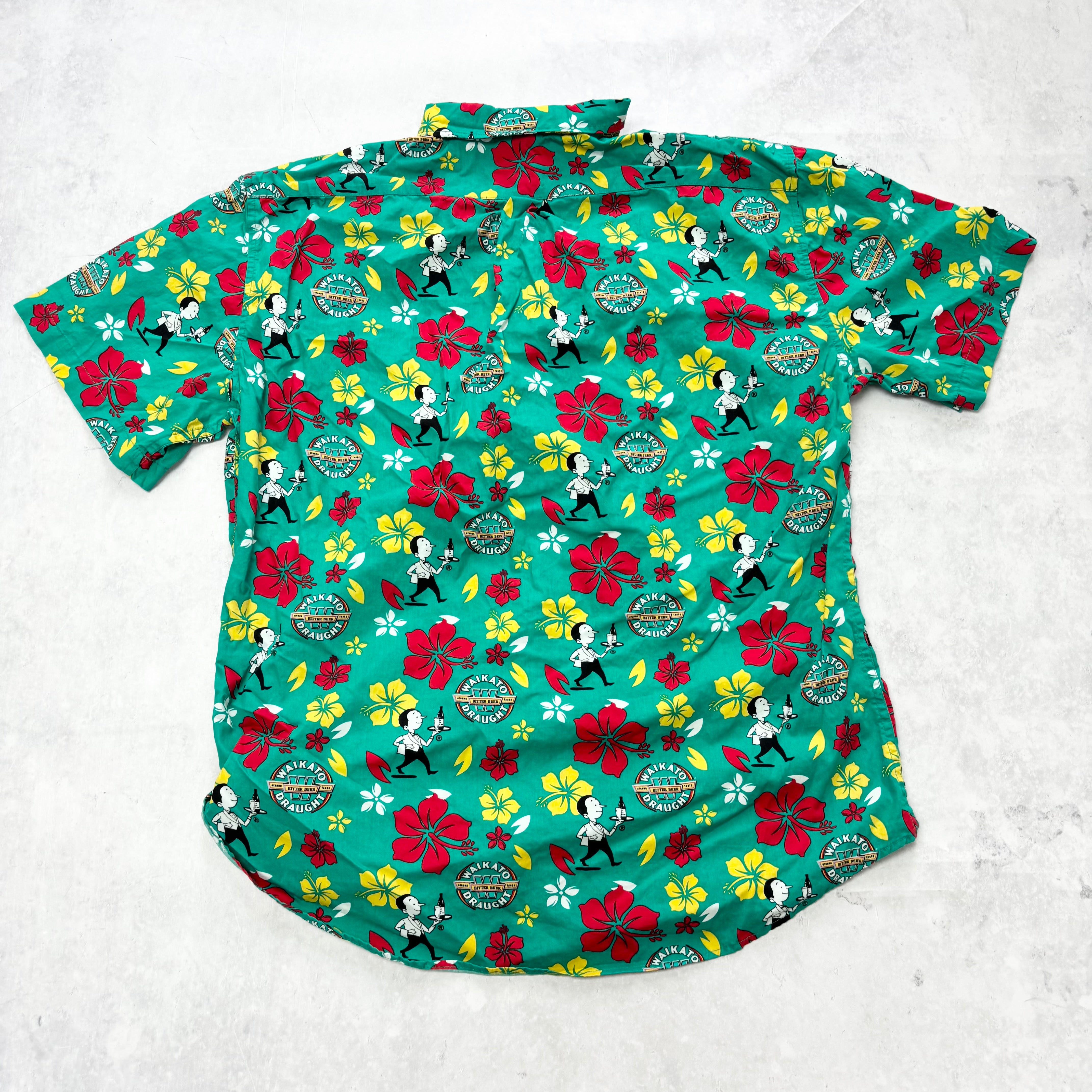 Hawaiian Shirt Mens XL Green Floral Aloha Short Sleeve Beer Cotton (E)