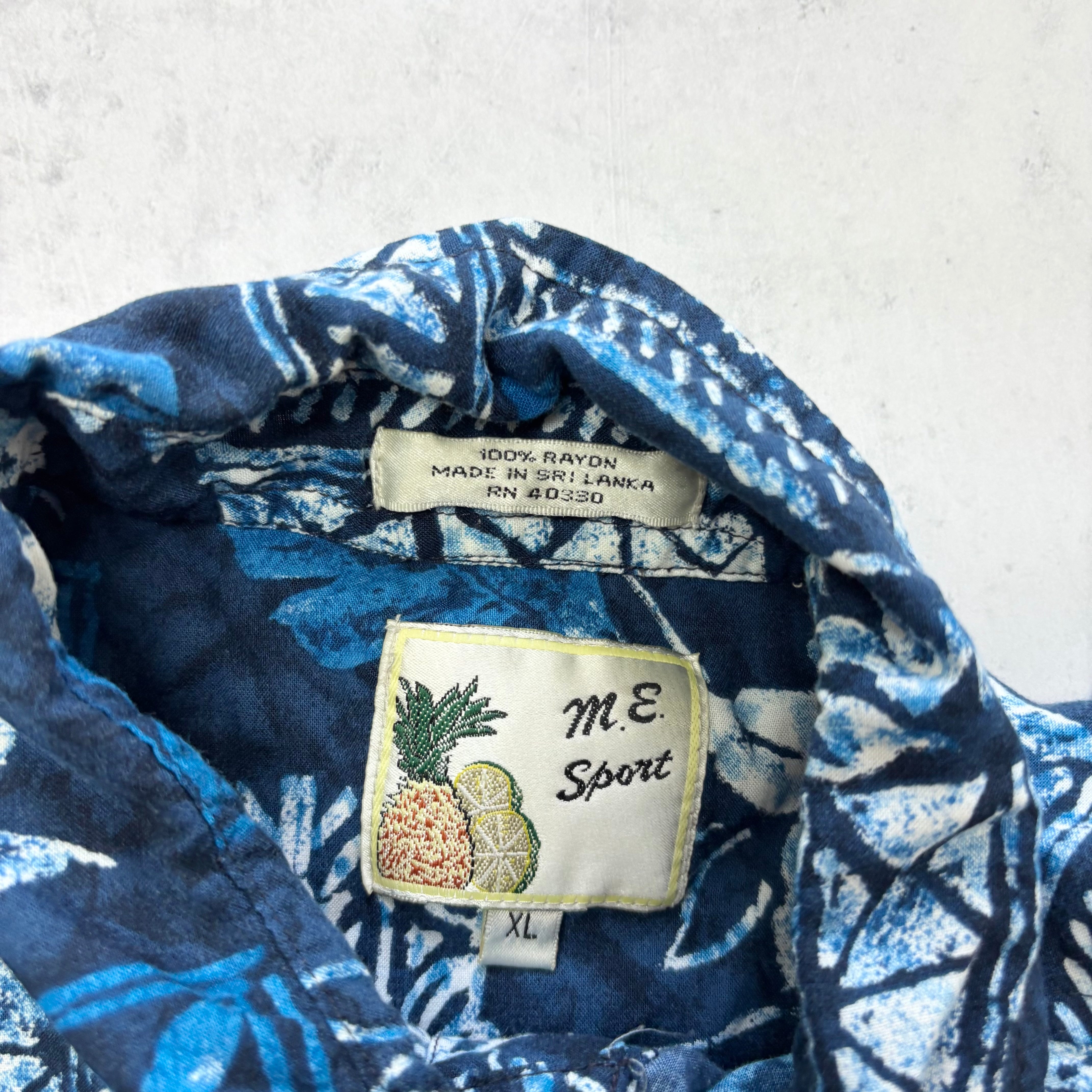 Vintage Hawaiian Shirt Mens XL Blue Floral Aloha Short Sleeve Rayon (E)