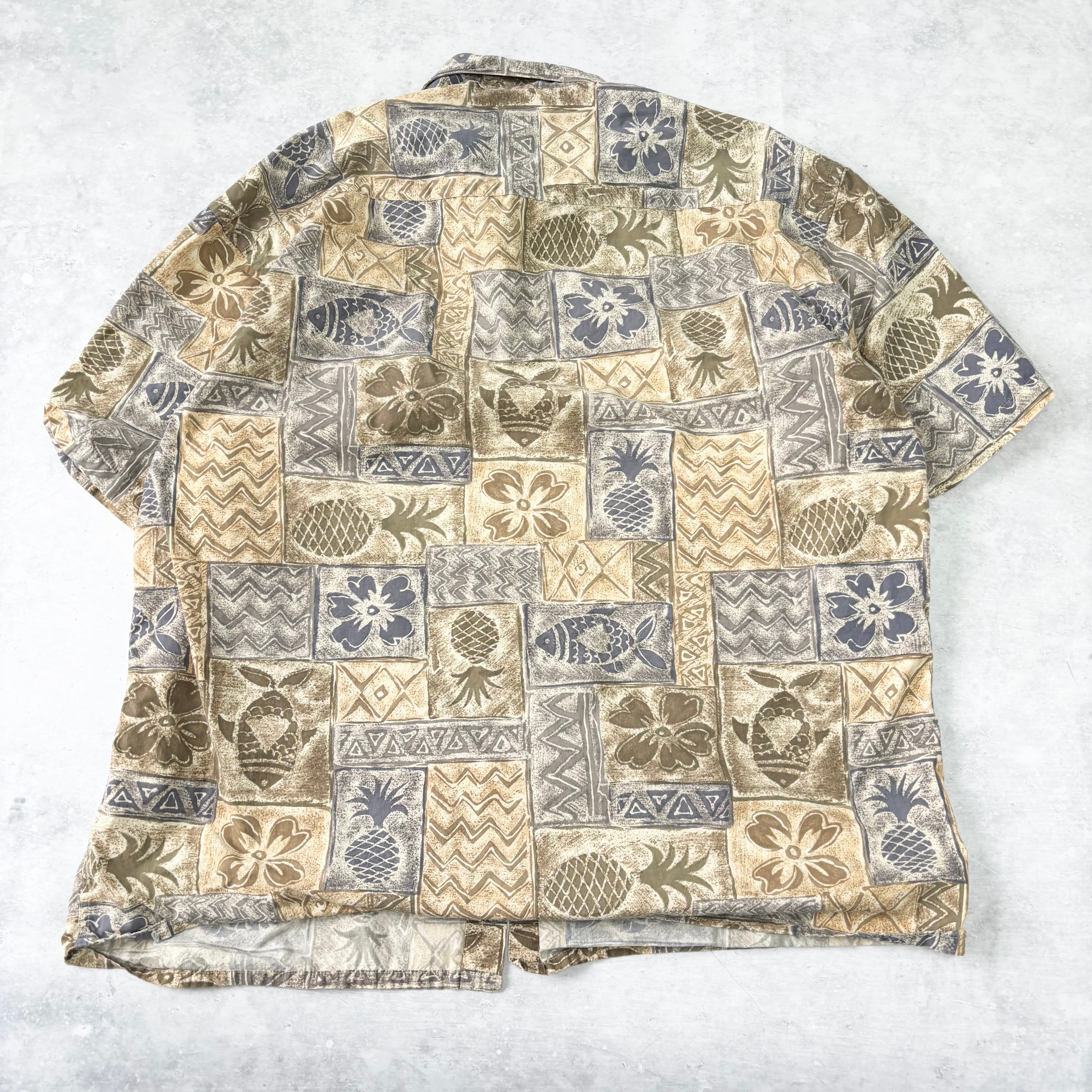Vintage Hawaiian Shirt Mens XL Beige Floral Aloha Short Sleeve