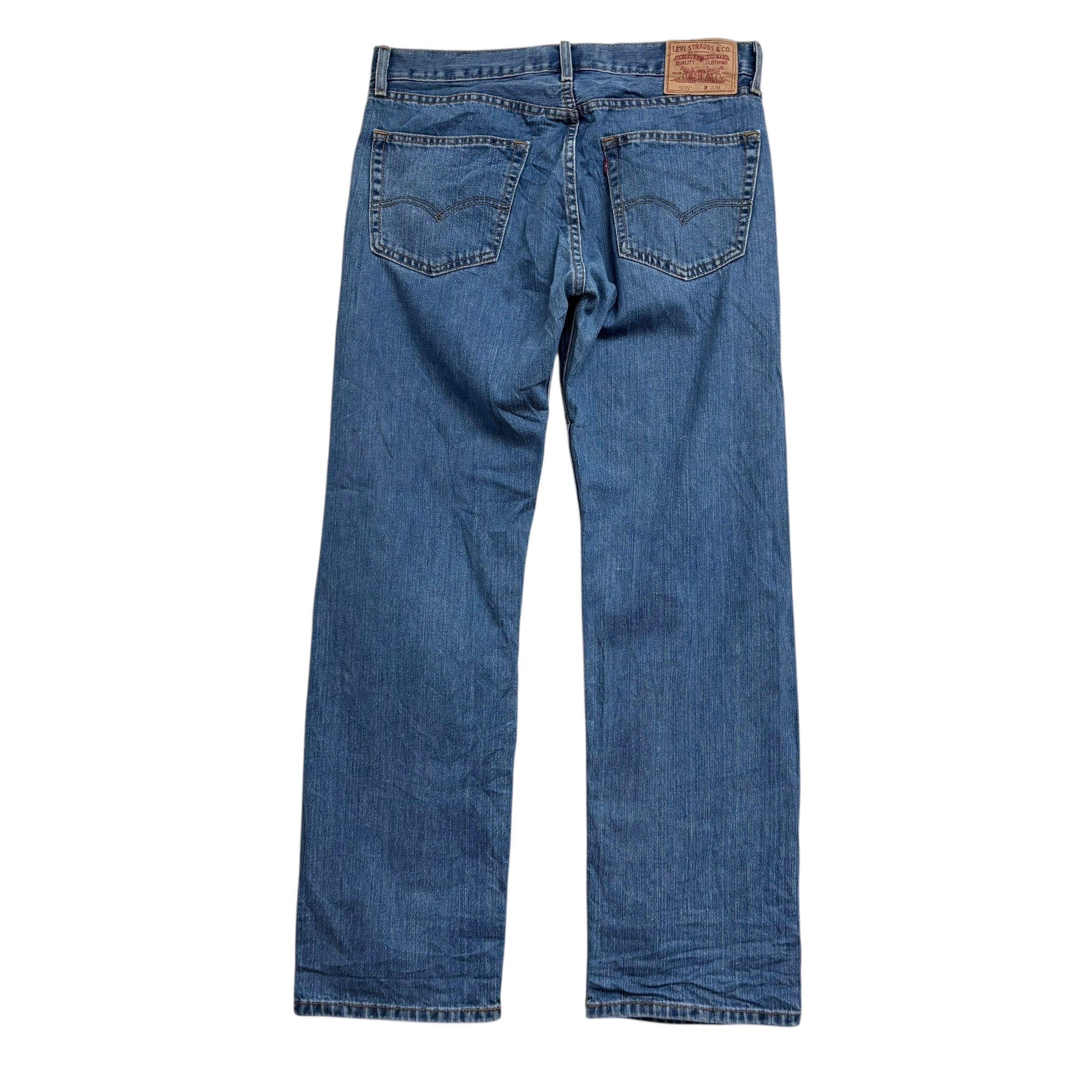 Levis 505 Jeans W33 L32 Mens Mid Blue Regular Straight Fit Vintage Denim (E)