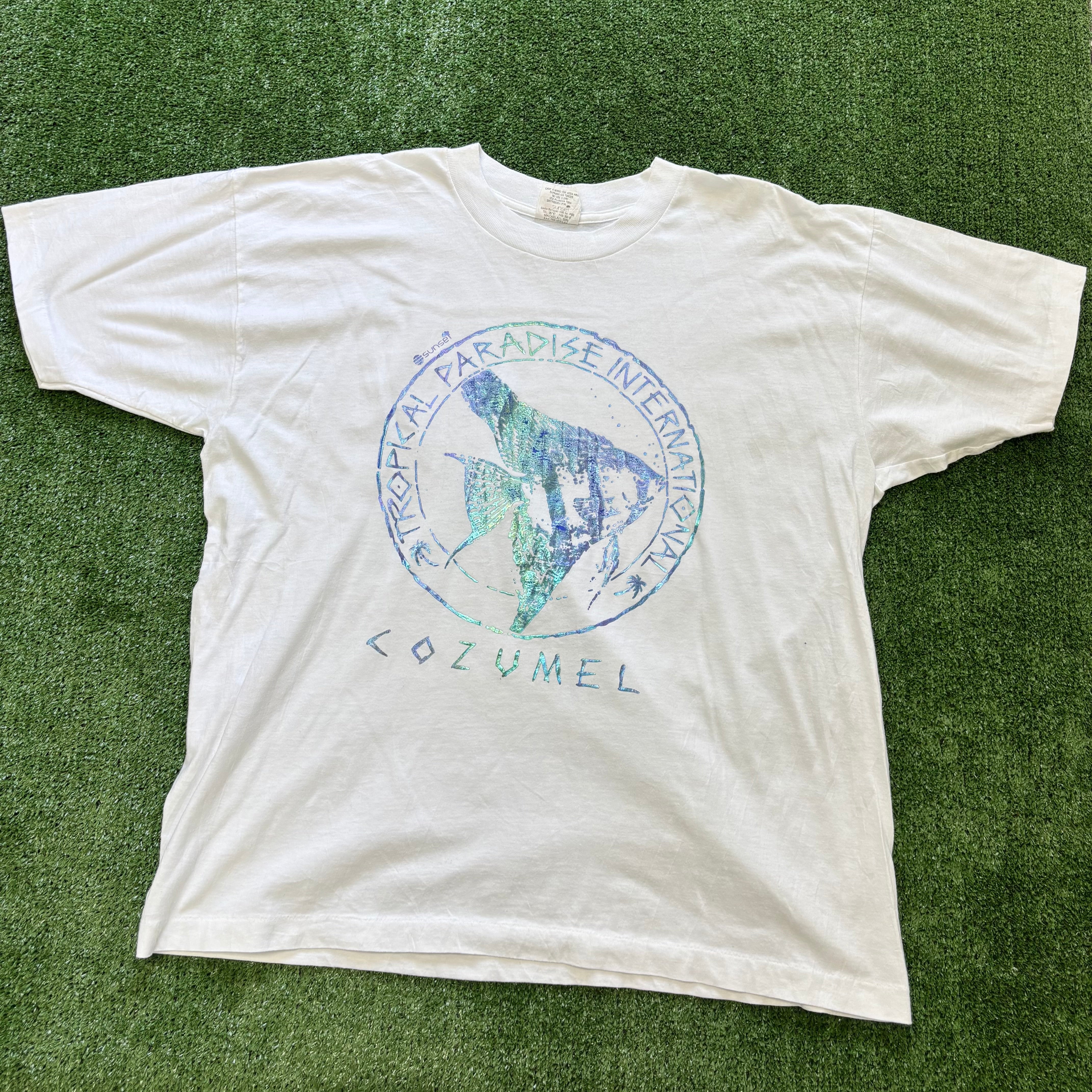 Vintage T Shirt Mens Large White Single Stitch Graphic Print 90s Tourist (E)