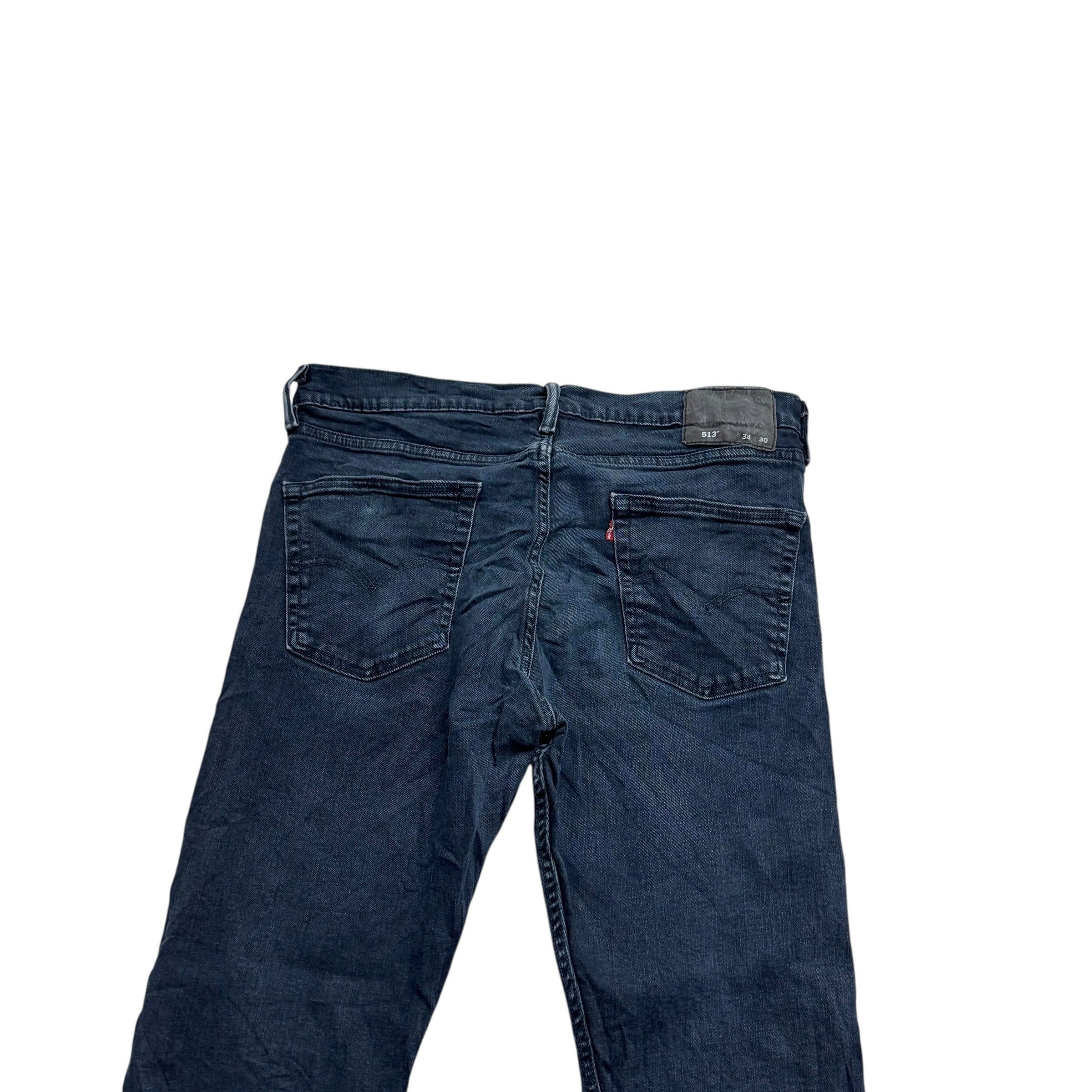 Levis 513 Jeans W34 L30 Mens Navy Blue Slim Straight Fit Stretch Denim (E)