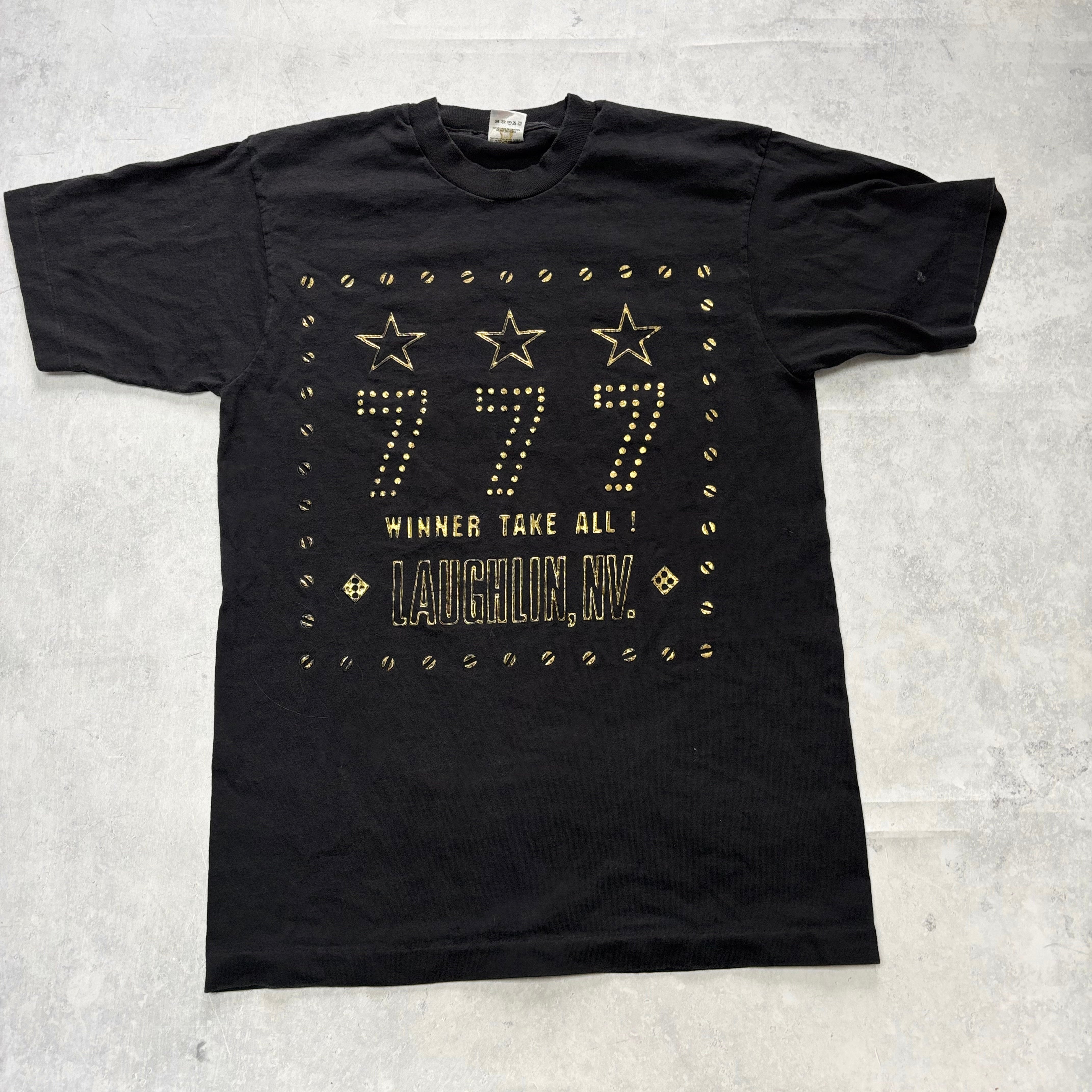 Vintage T Shirt Mens Medium Black Single Stitch Graphic Print 90s Lottery (E)