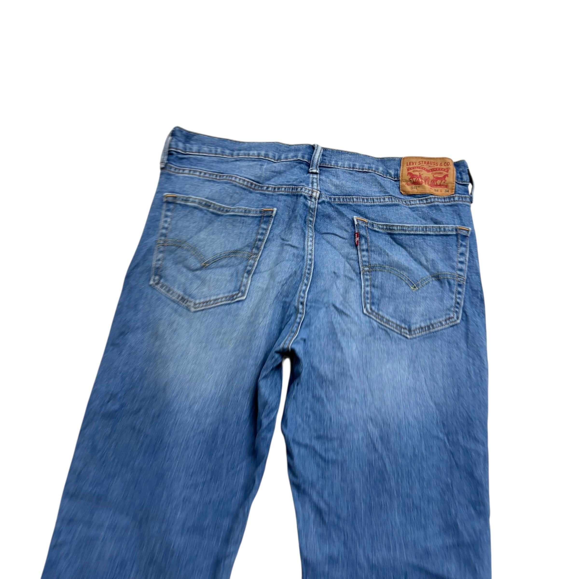 Levis 541 Jeans W34 L34 Mens Mid Blue Athletic Tapered Fit Stretch Denim (E)