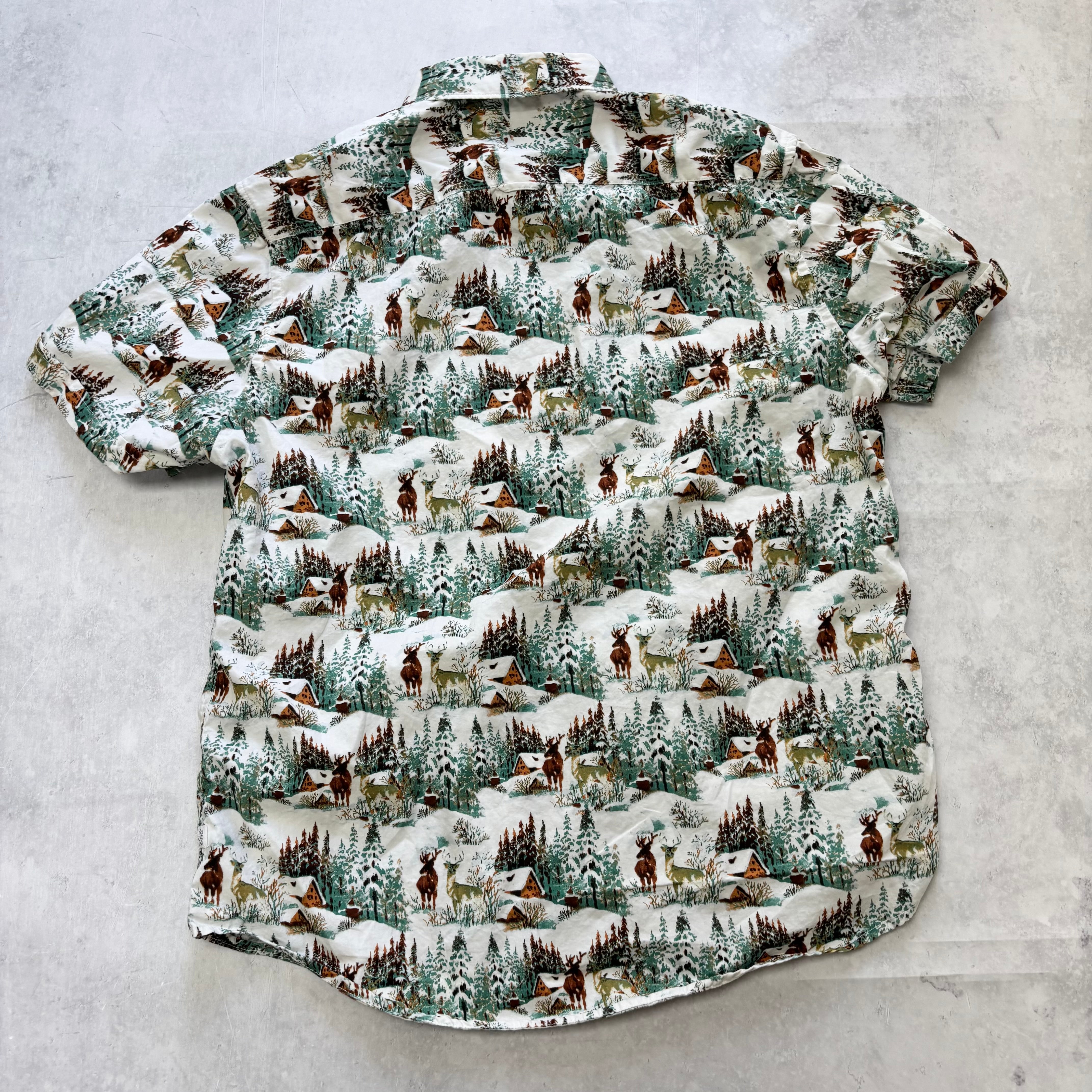 Hawaiian Shirt Mens Large Green Floral Aloha Short Sleeve Slim Fit Cotton (E)