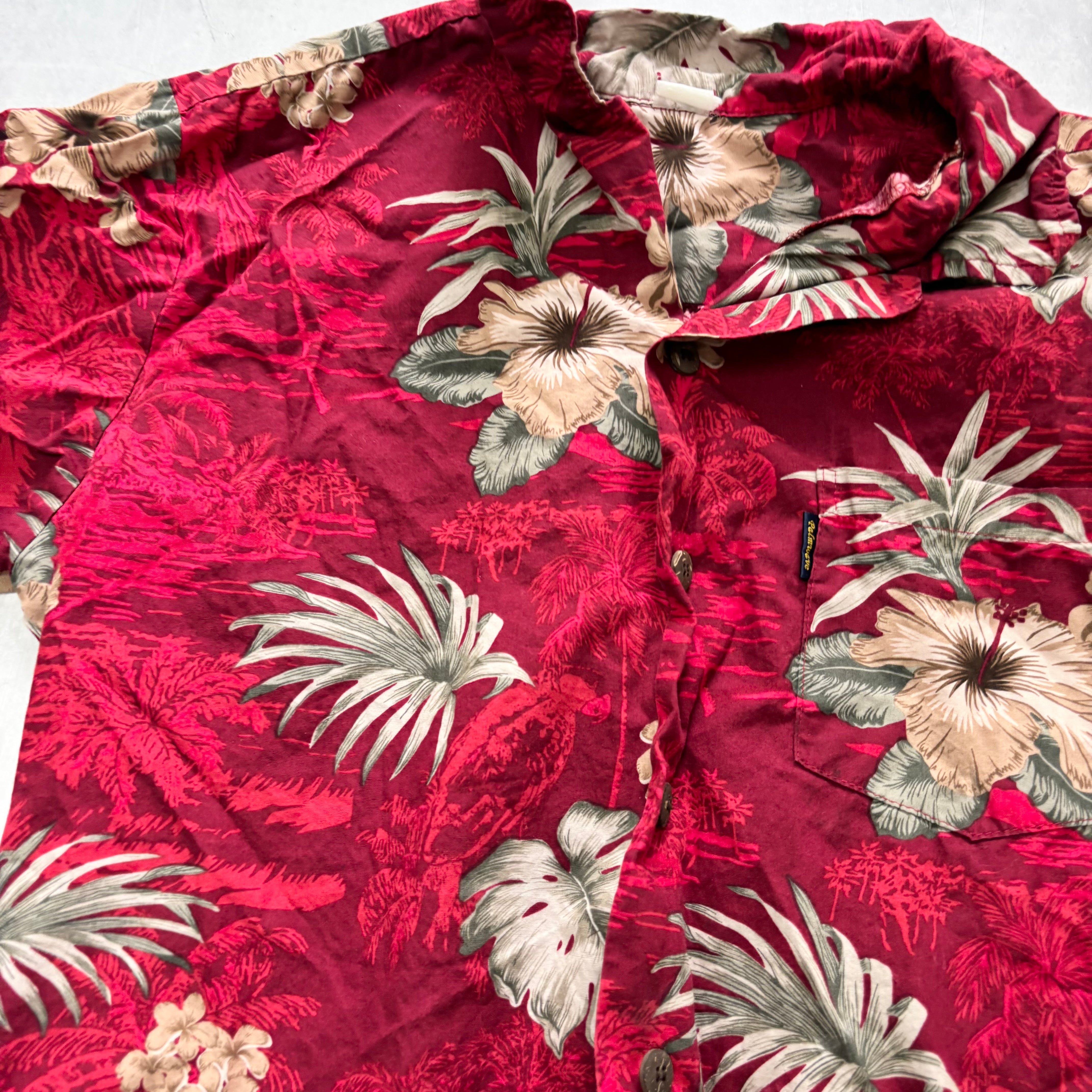 Vintage Hawaiian Shirt Mens XS Red Floral Aloha Short Sleeve (E)