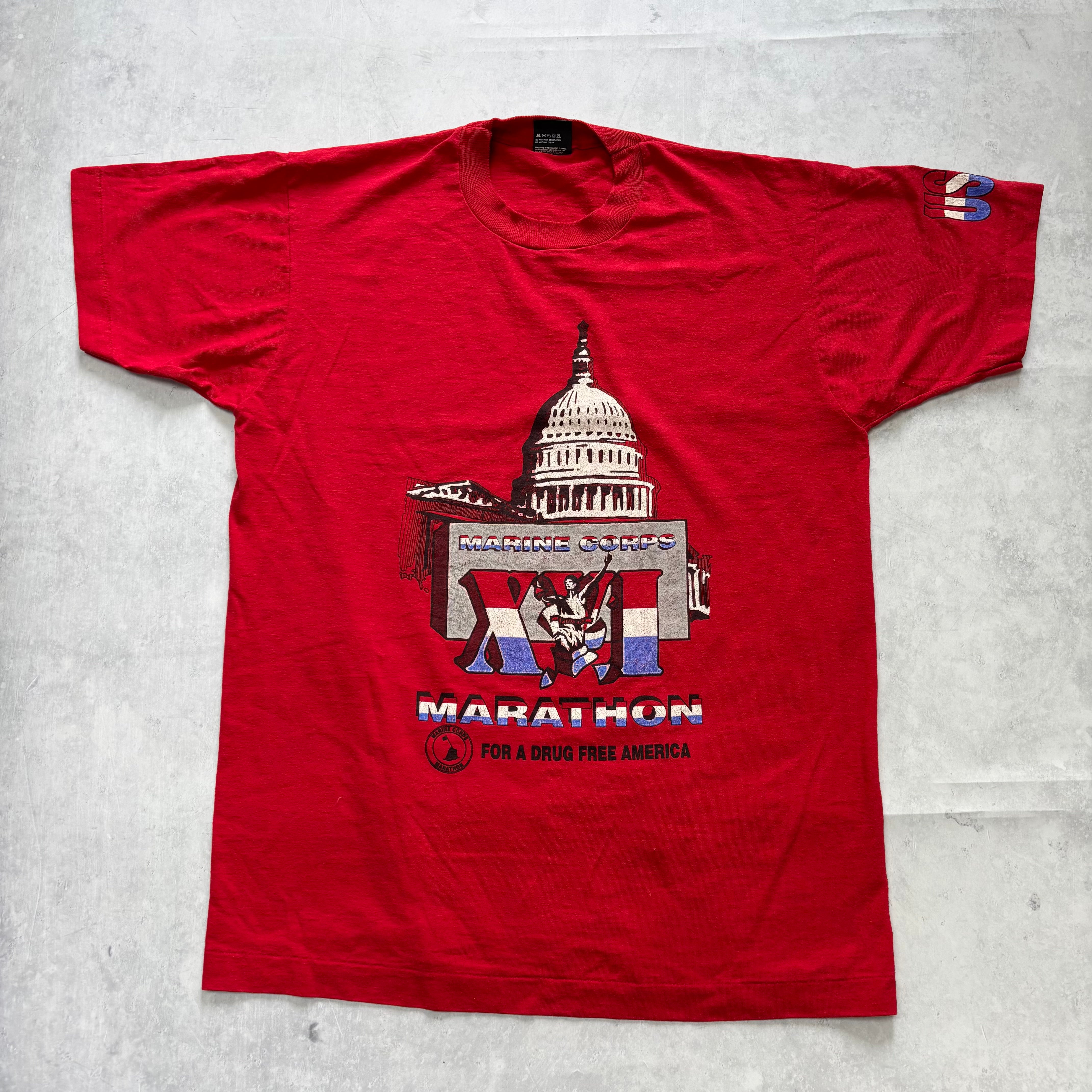 Vintage T Shirt Mens Large Red Single Stitch Graphic Print 90s Run Race (E)