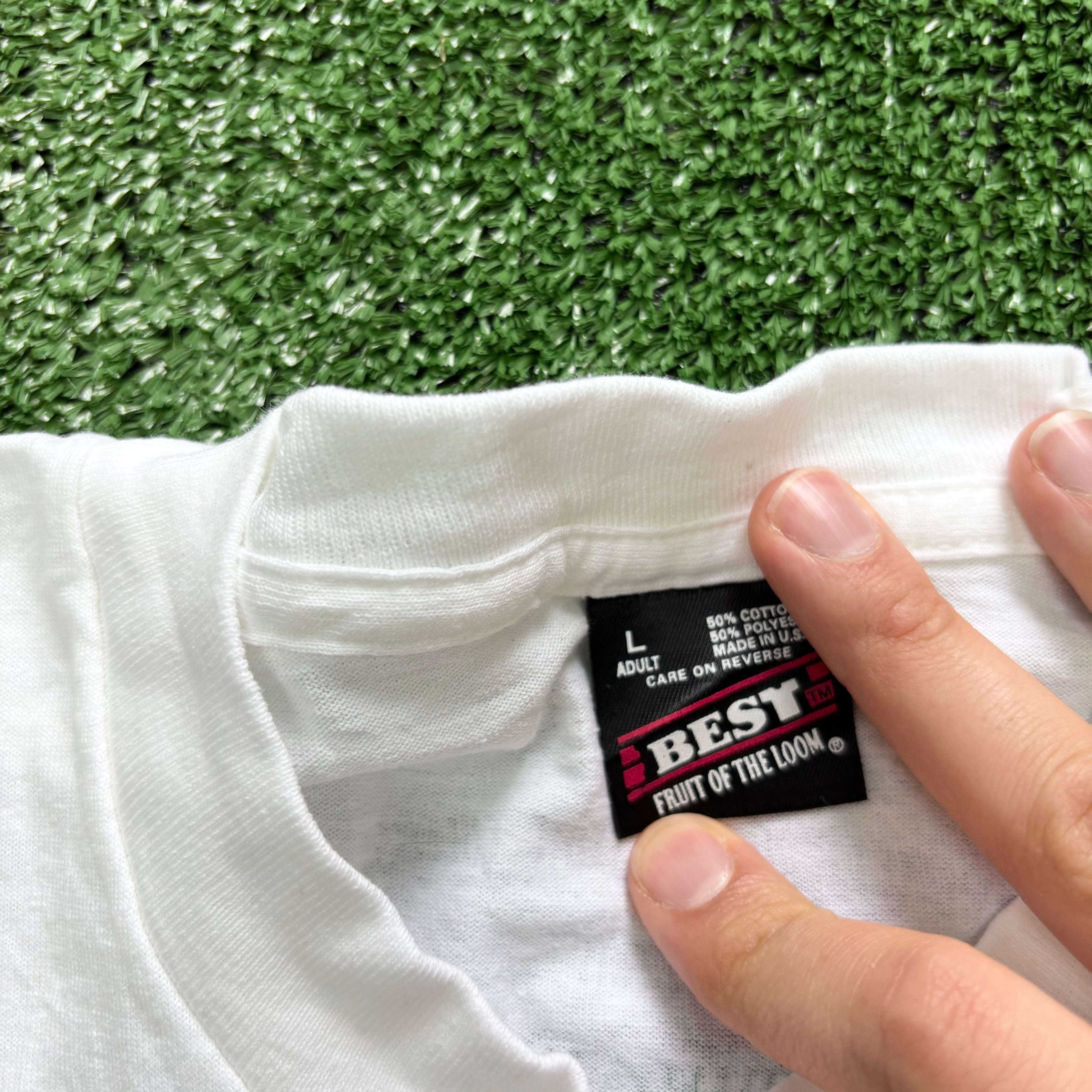 Vintage T Shirt Mens Large White Single Stitch Graphic Print 90s USA College