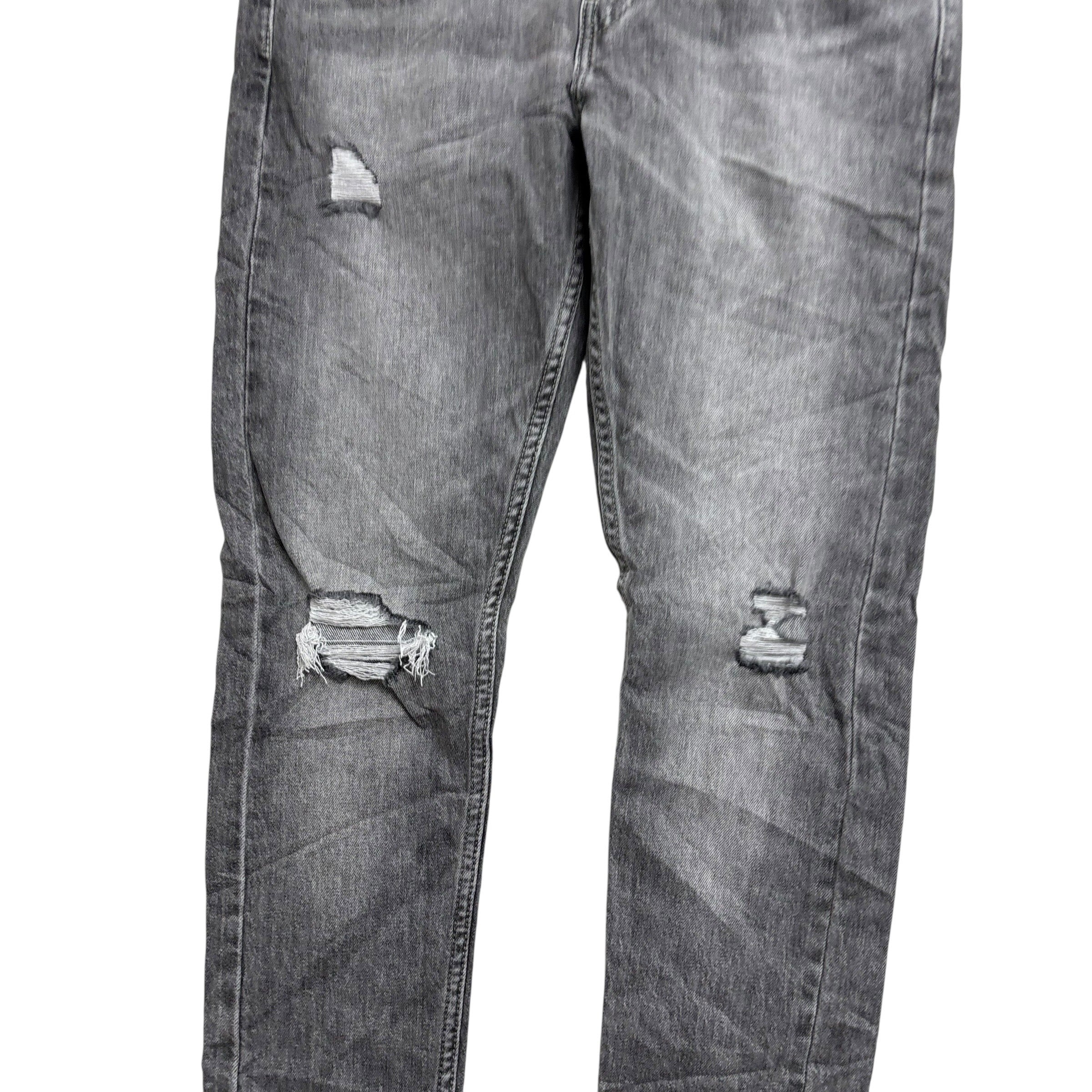 Levis Skinny Tapered Fit Jeans W30 L32 Mens Grey Distressed Stretch Denim (E)