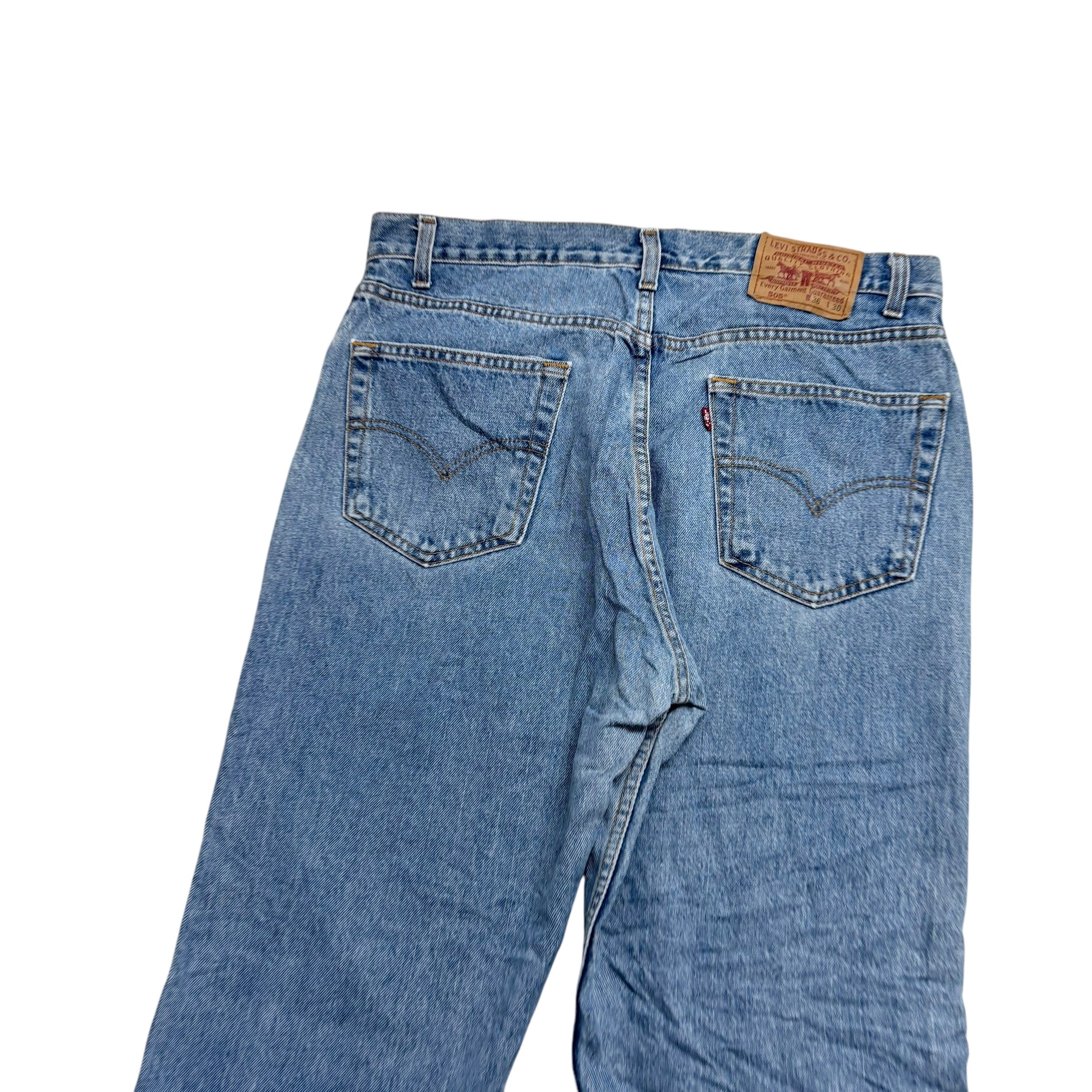 Levis 505 Jeans W35 L30 Mens Light Blue Regular Straight Fit Vintage Denim (E)