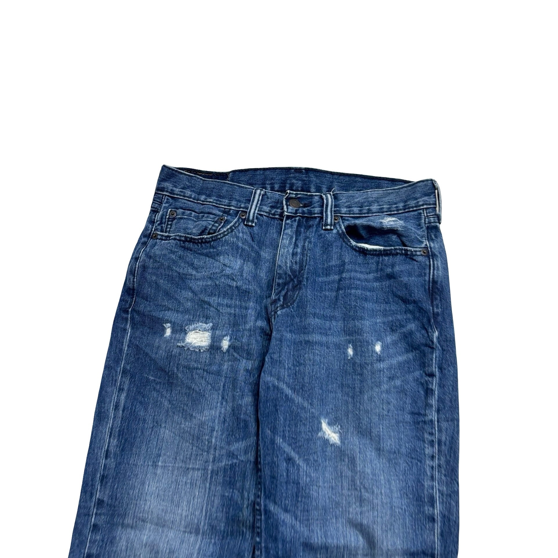 Levis 514 Jeans W32 L32 Mens Distressed Navy Blue Regular Straight Fit Denim (E)
