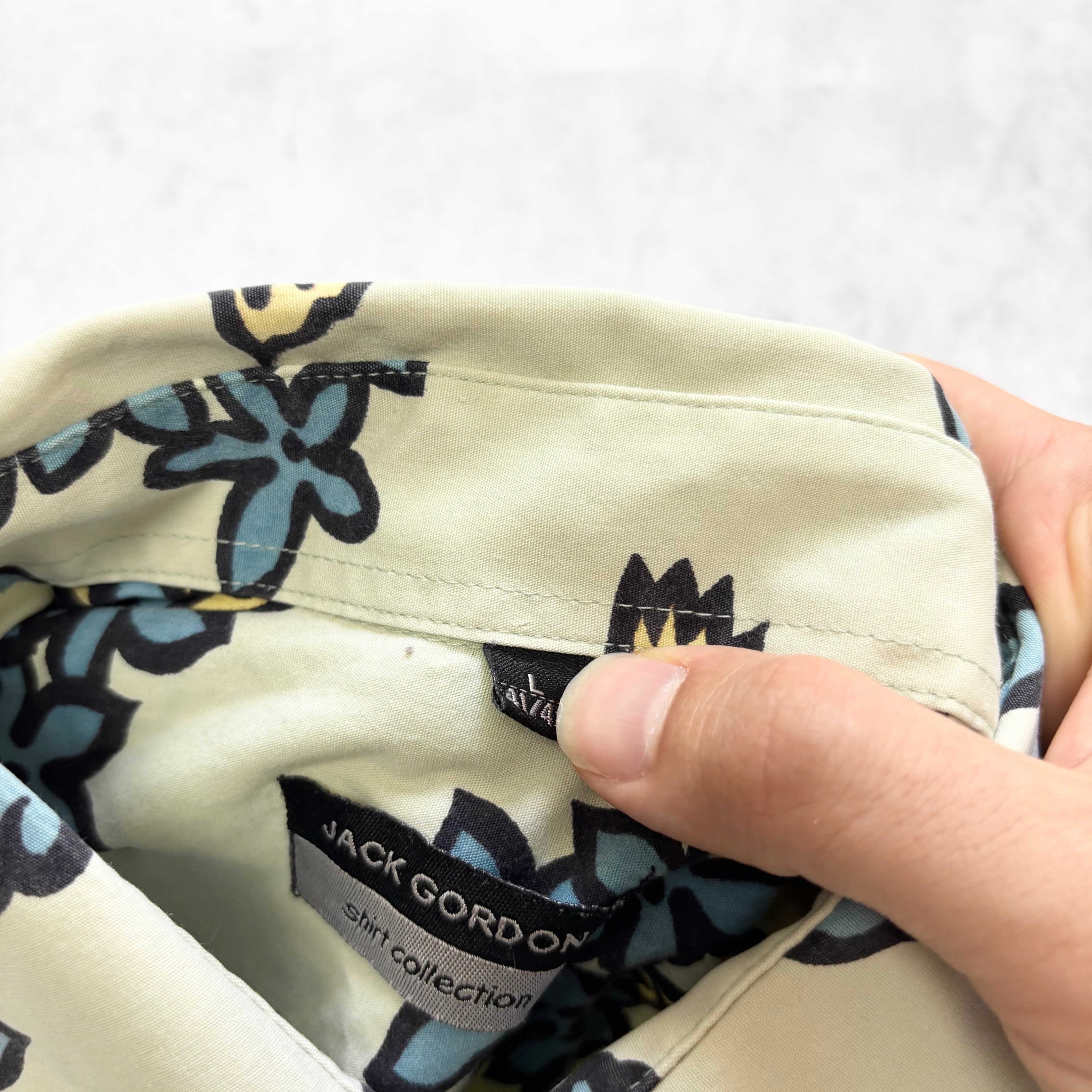 Hawaiian Shirt Mens Large Green Floral Aloha Short Sleeve (E)