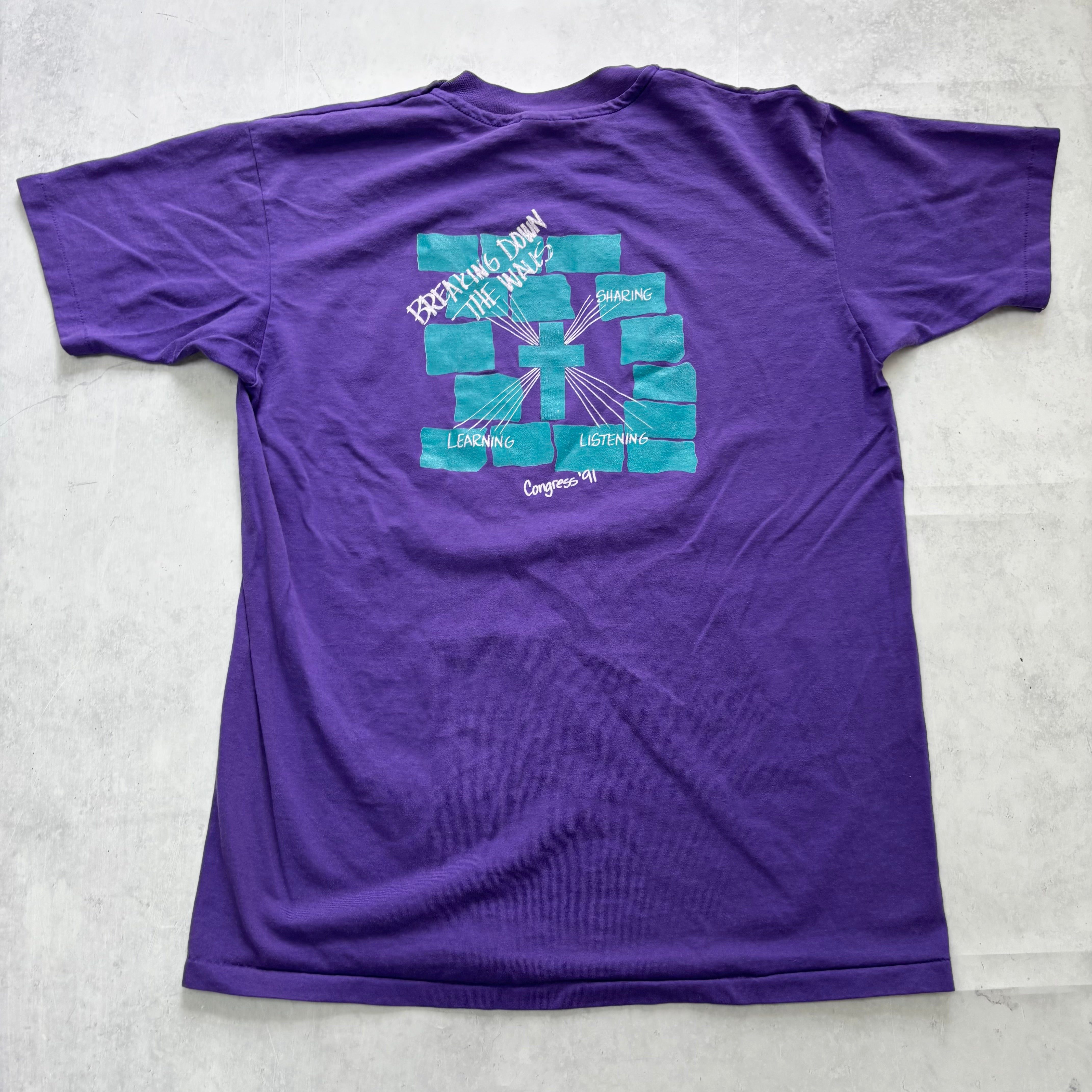 Vintage T Shirt Mens Medium Purple Single Stitch Graphic Print 90s USA