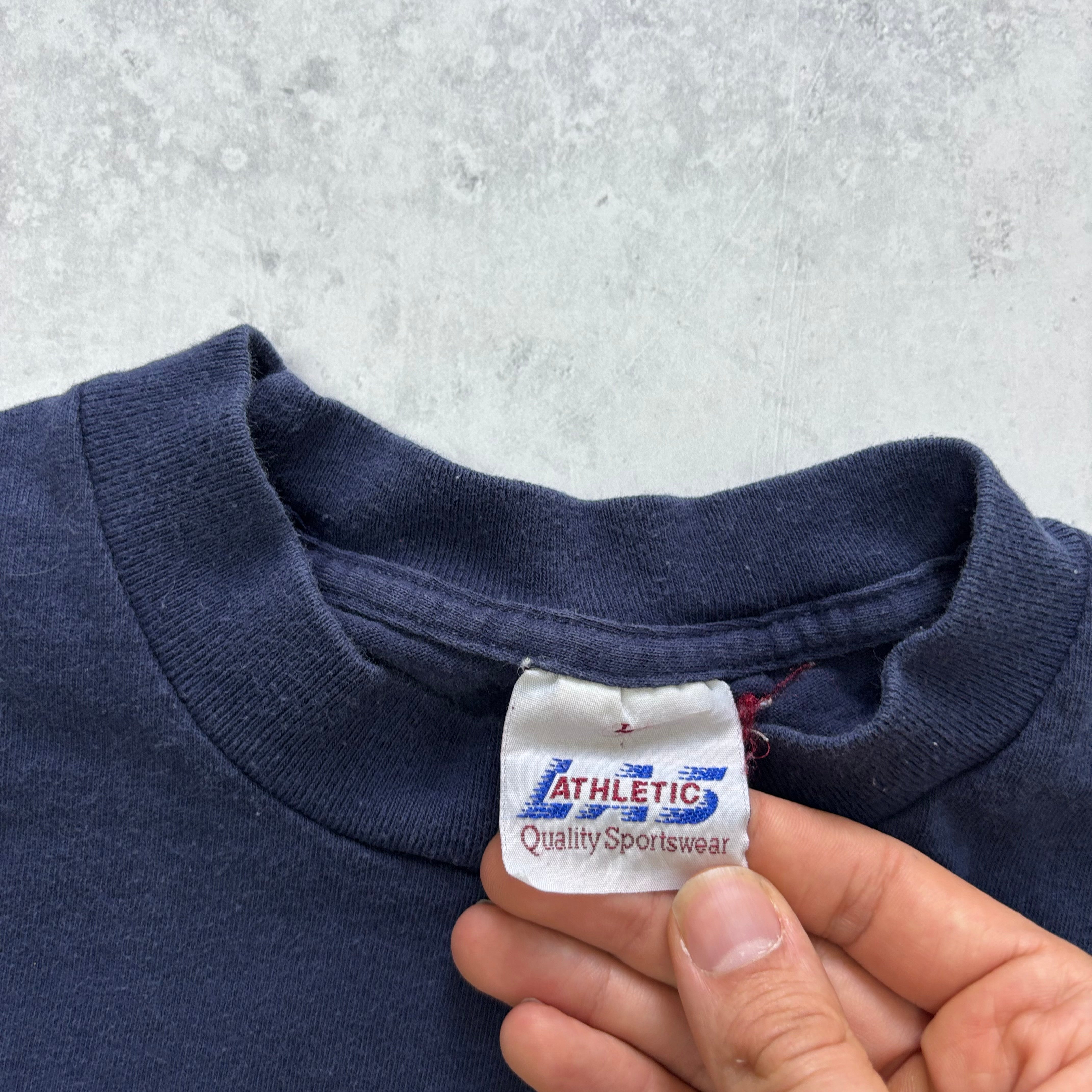 Vintage T Shirt Mens Medium Navy Blue Single Stitch Graphic Print 90s School