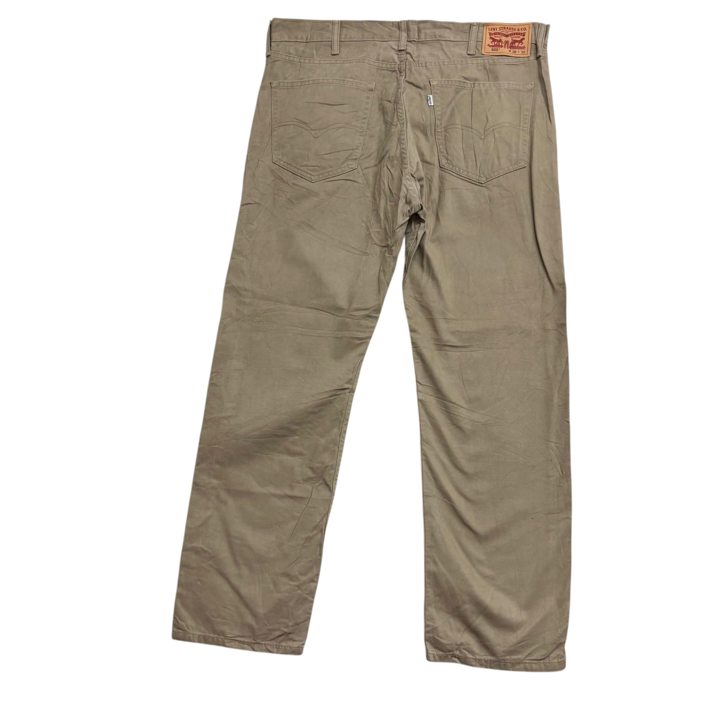 Levis 505 Trousers W38 L30 Mens Beige Regular Straight Fit Cotton Pants (E)