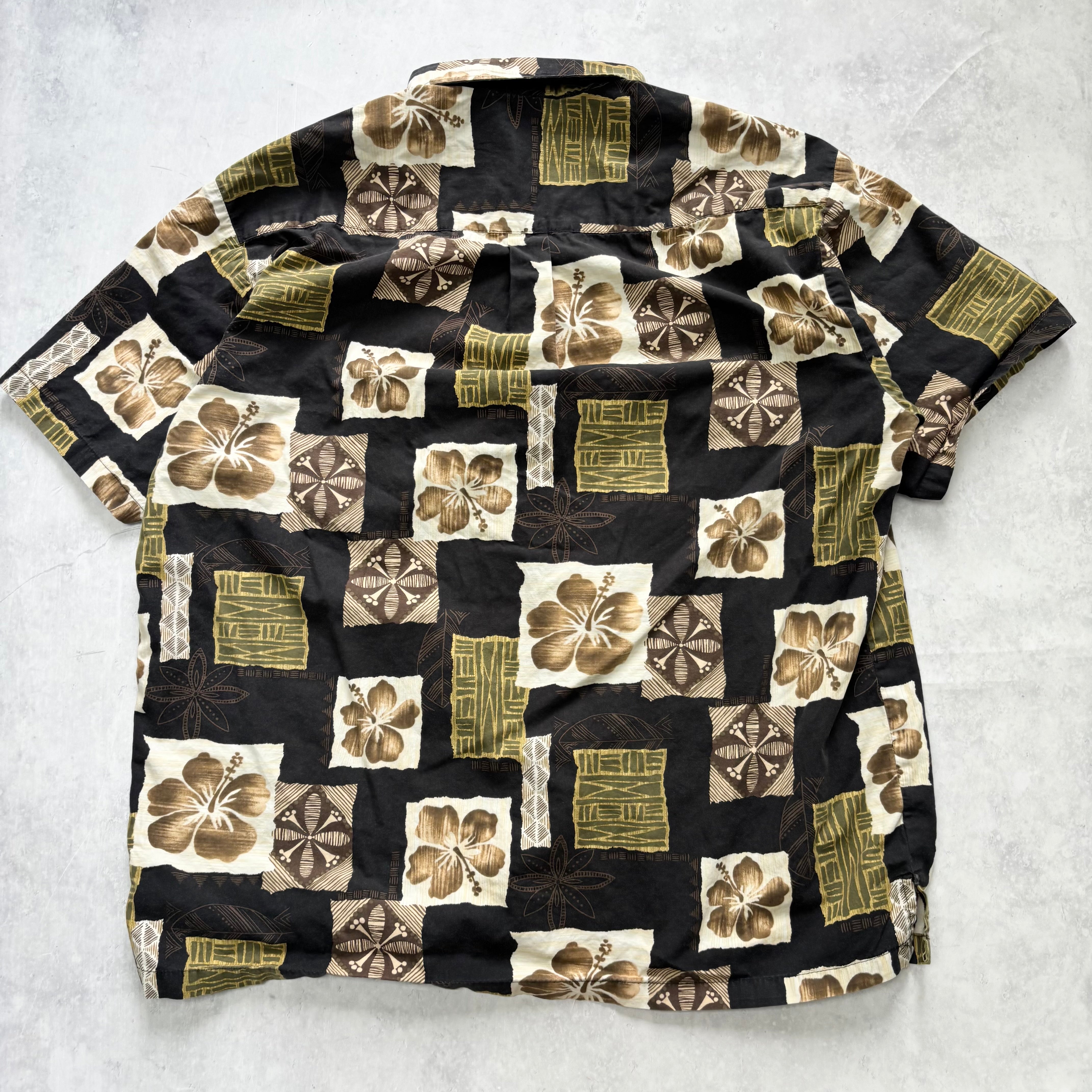 Vintage Hawaiian Shirt Mens XL Black Floral Aloha Short Sleeve Cotton (E)