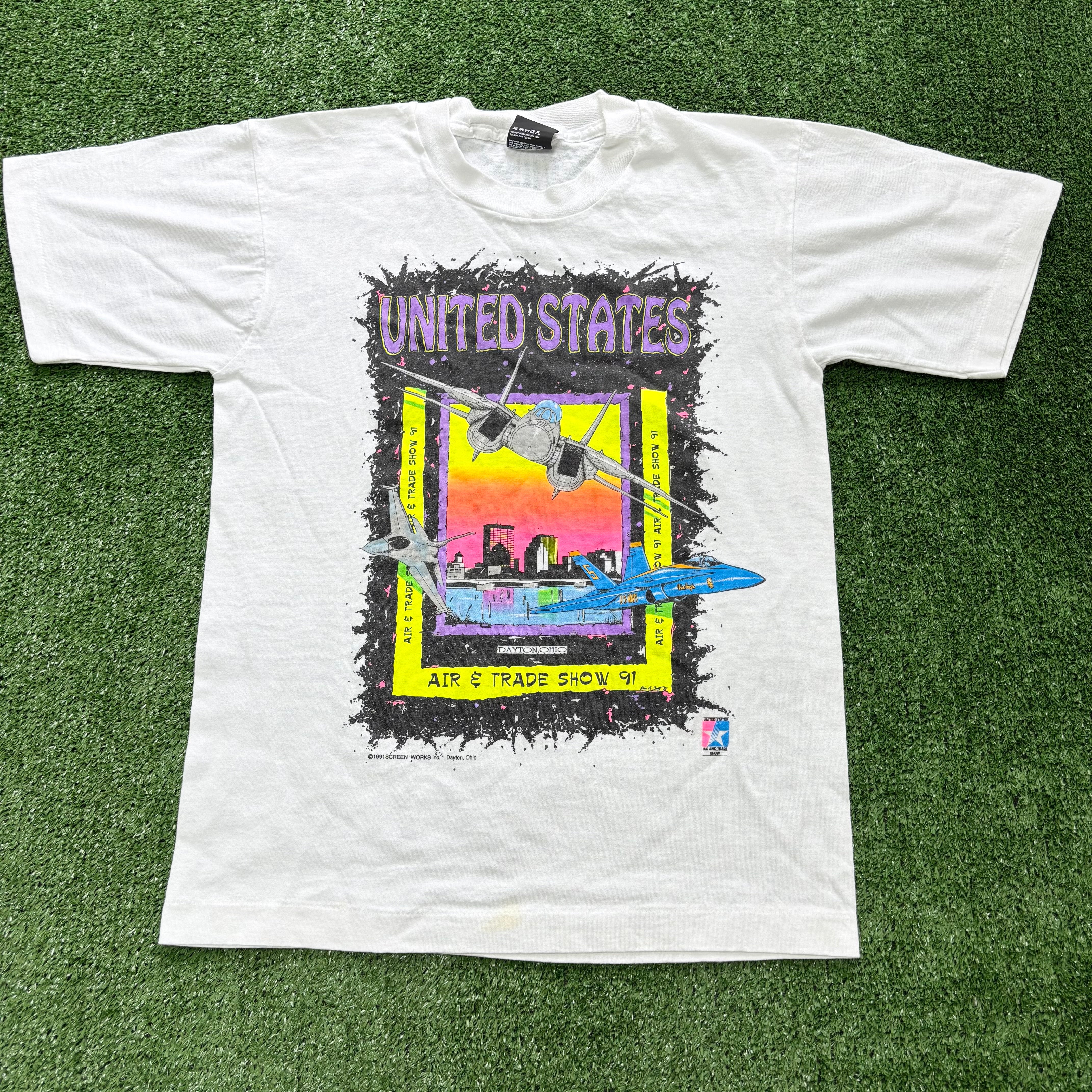 Vintage T Shirt Mens XS White Single Stitch Graphic Print 90s Airplanes