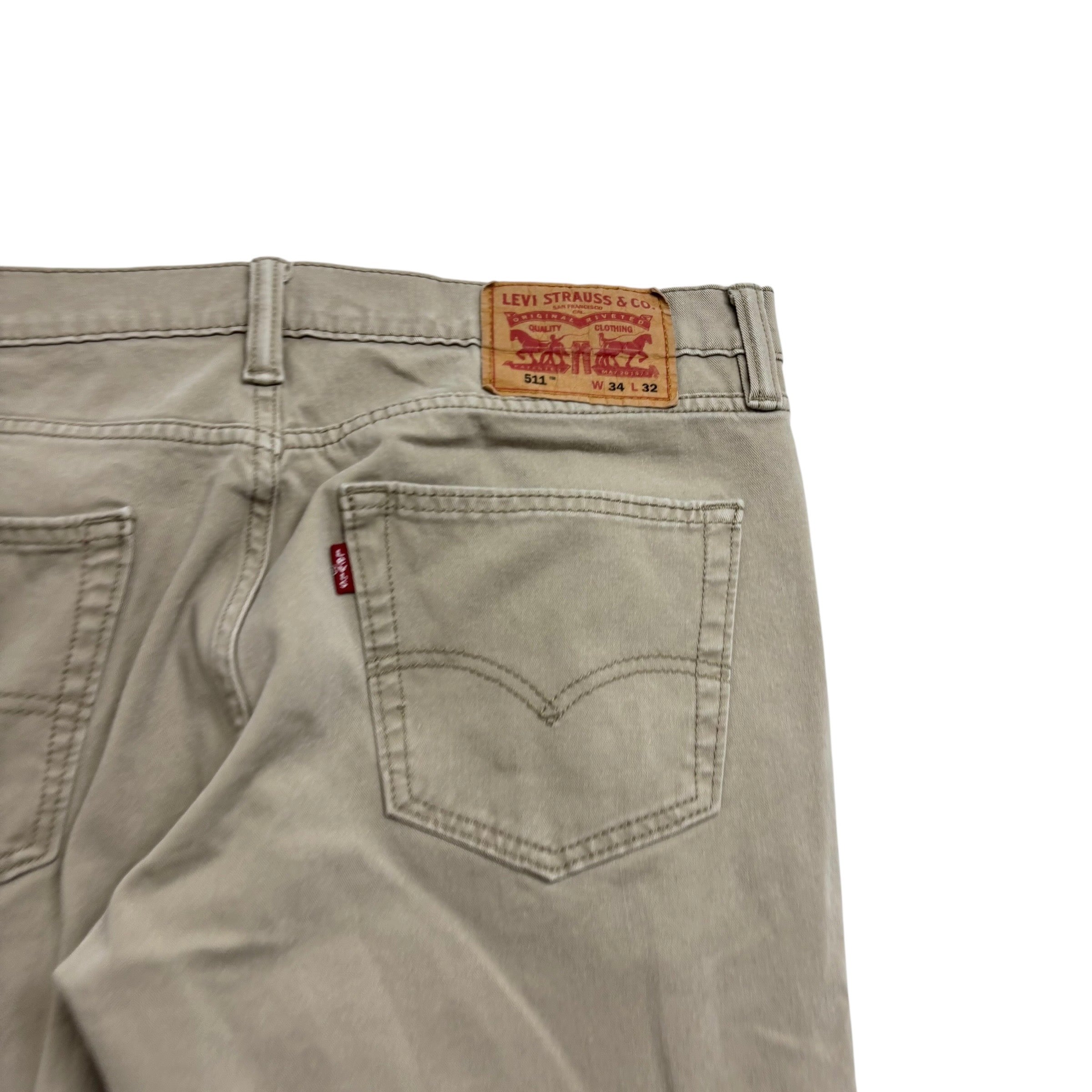 Levis 511 Jeans W34 L30 Mens Beige Slim Fit Stretch Denim (E)