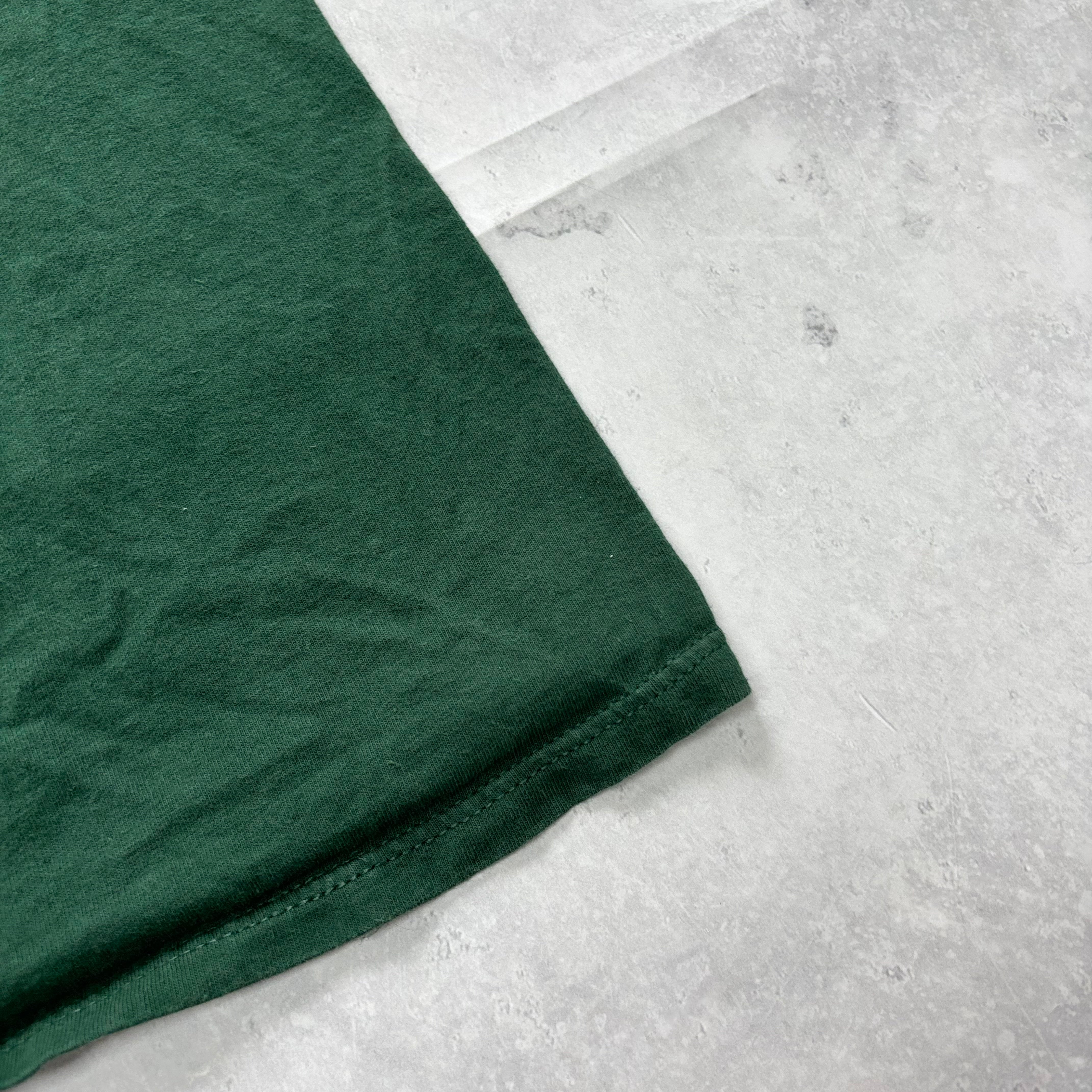 Vintage T Shirt Mens Medium Green Single Stitch Graphic Print 90s Boxy Fit (E)