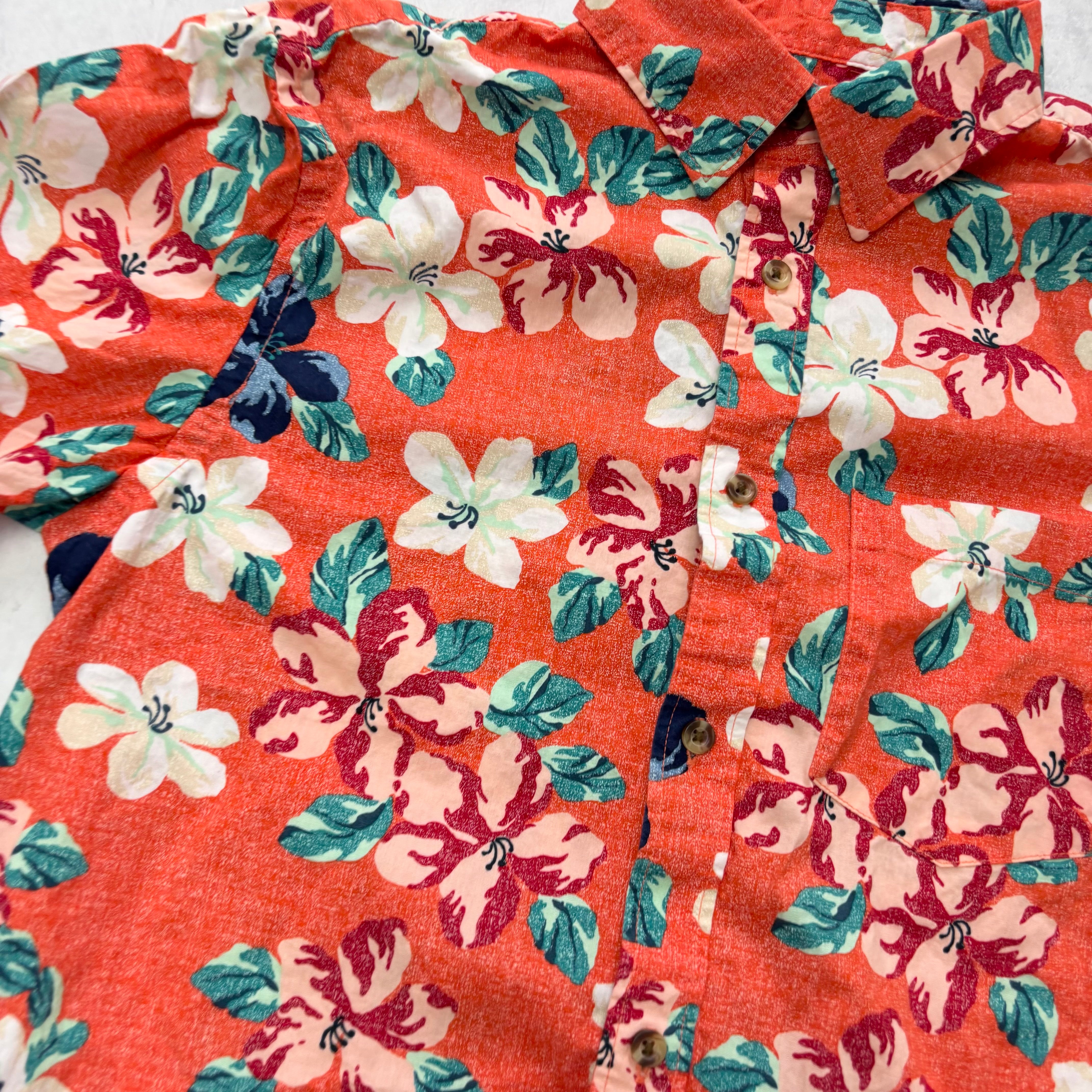 Old Navy Hawaiian Shirt Mens Small Orange Aloha Short Sleeve Cotton Slim Fit (E)