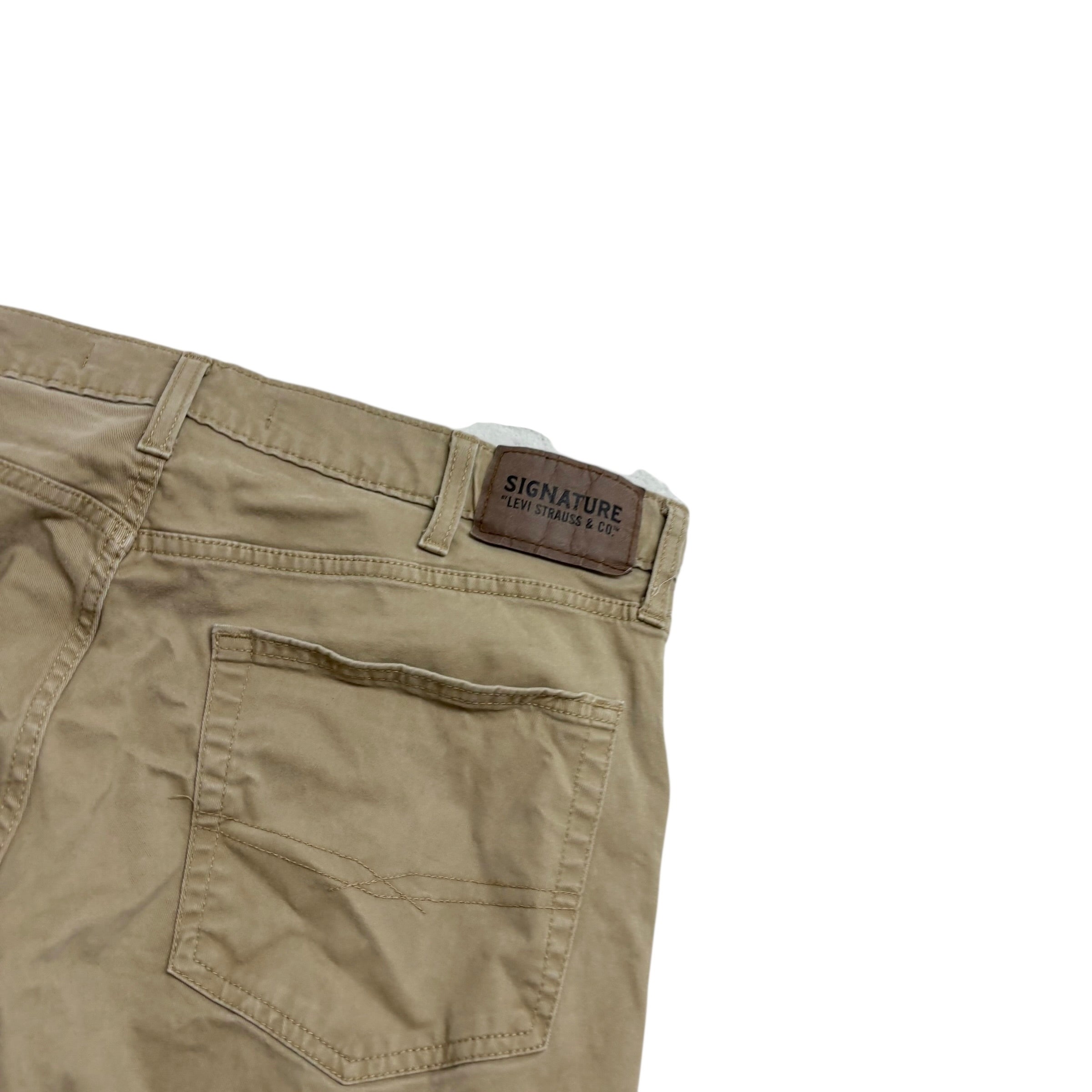 Levis Signature Trousers W38 L31 Mens Beige Athletic Straight Stretch Pants (E)