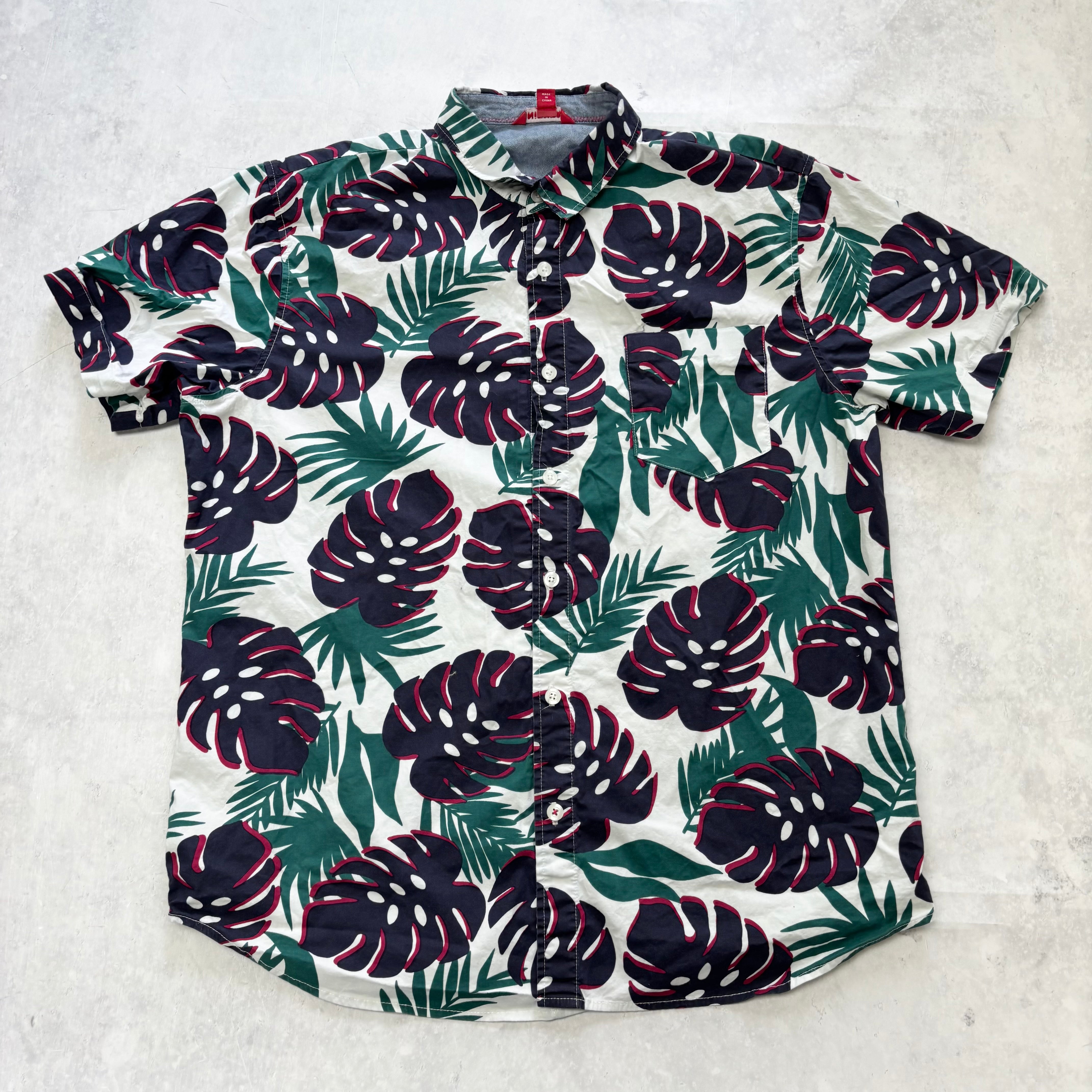 Hawaiian Shirt Mens XL White Floral Aloha Short Sleeve Cotton (E)