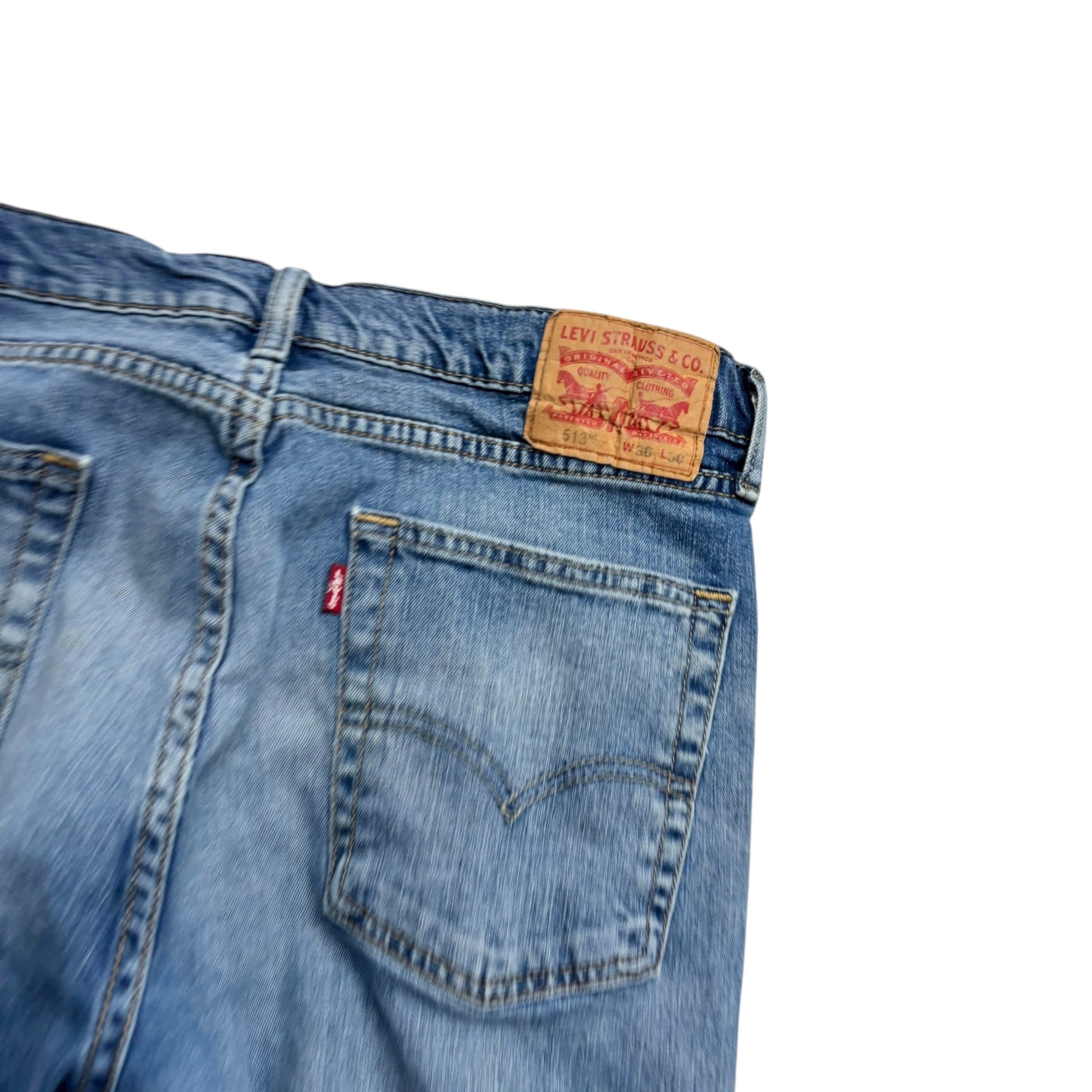 Levis 513 Jeans W34 L29 Mens Mid Blue Slim Straight Fit Stretch Denim (F)