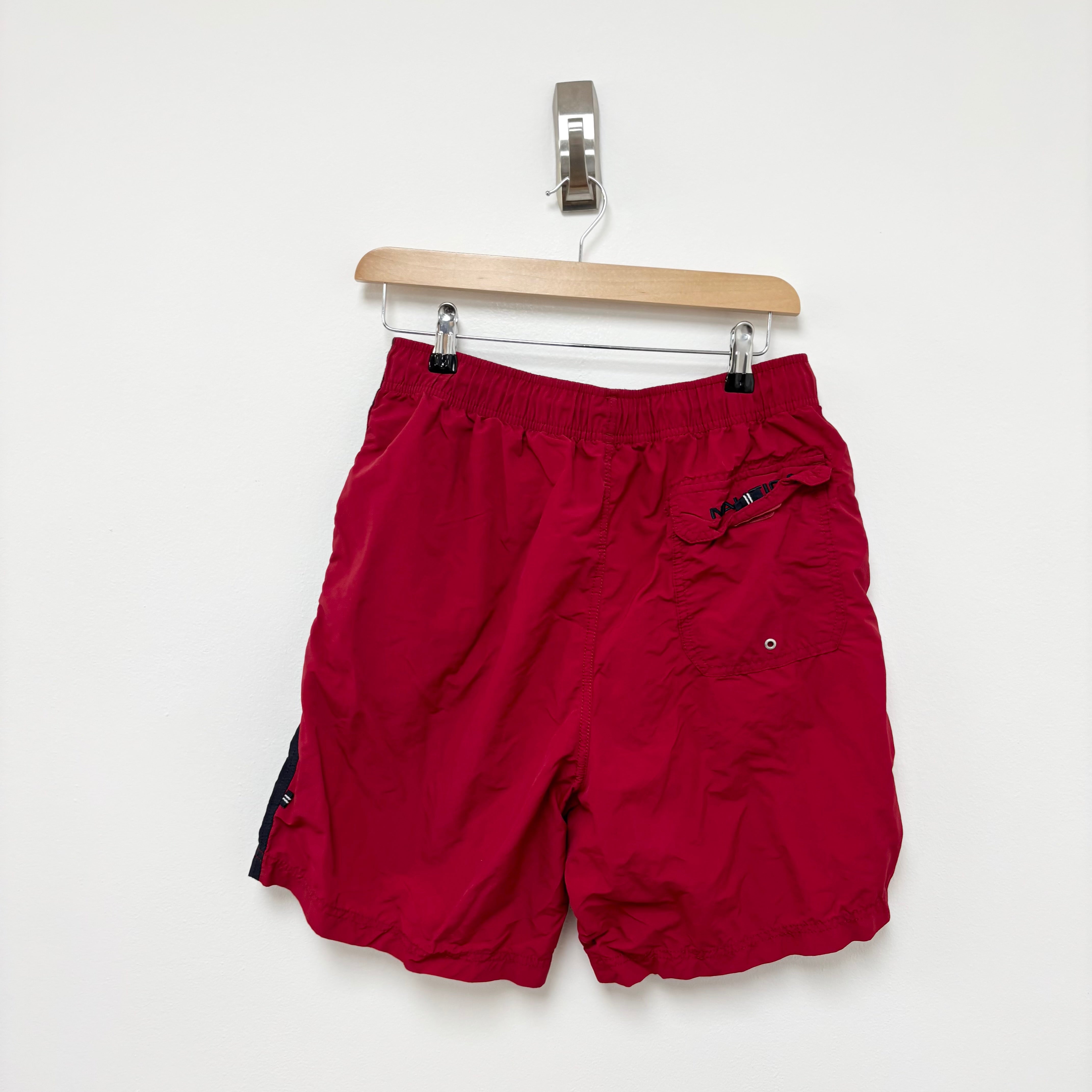 Nautica Swimming Shorts Mens Medium Red Surf Beach Swim Pockets (E)