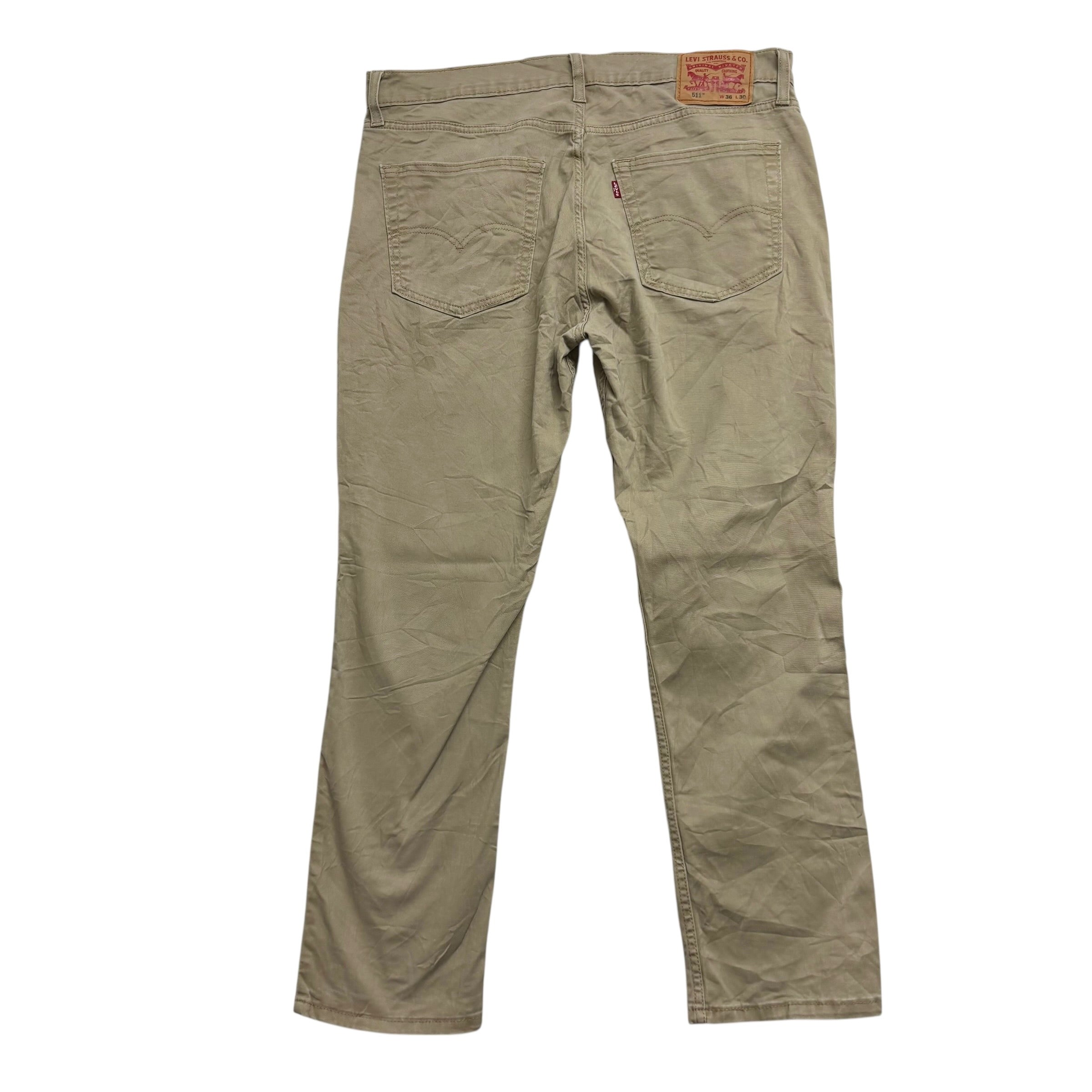Levis 511 Trousers W36 L29 Mens Beige Slim Fit Stretch Pants (E)