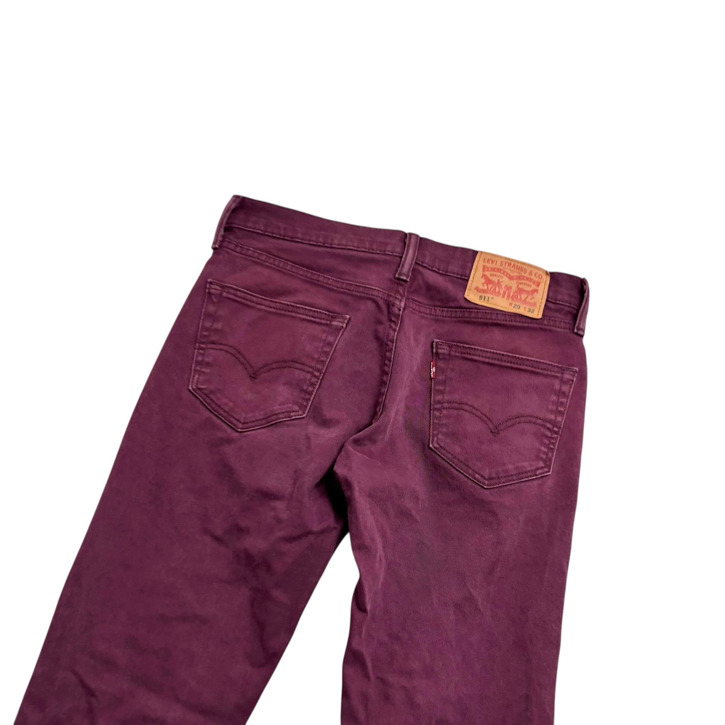 Levis 511 Jeans W29 L31 Mens Burgundy Red Slim Fit Stretch Denim (E)