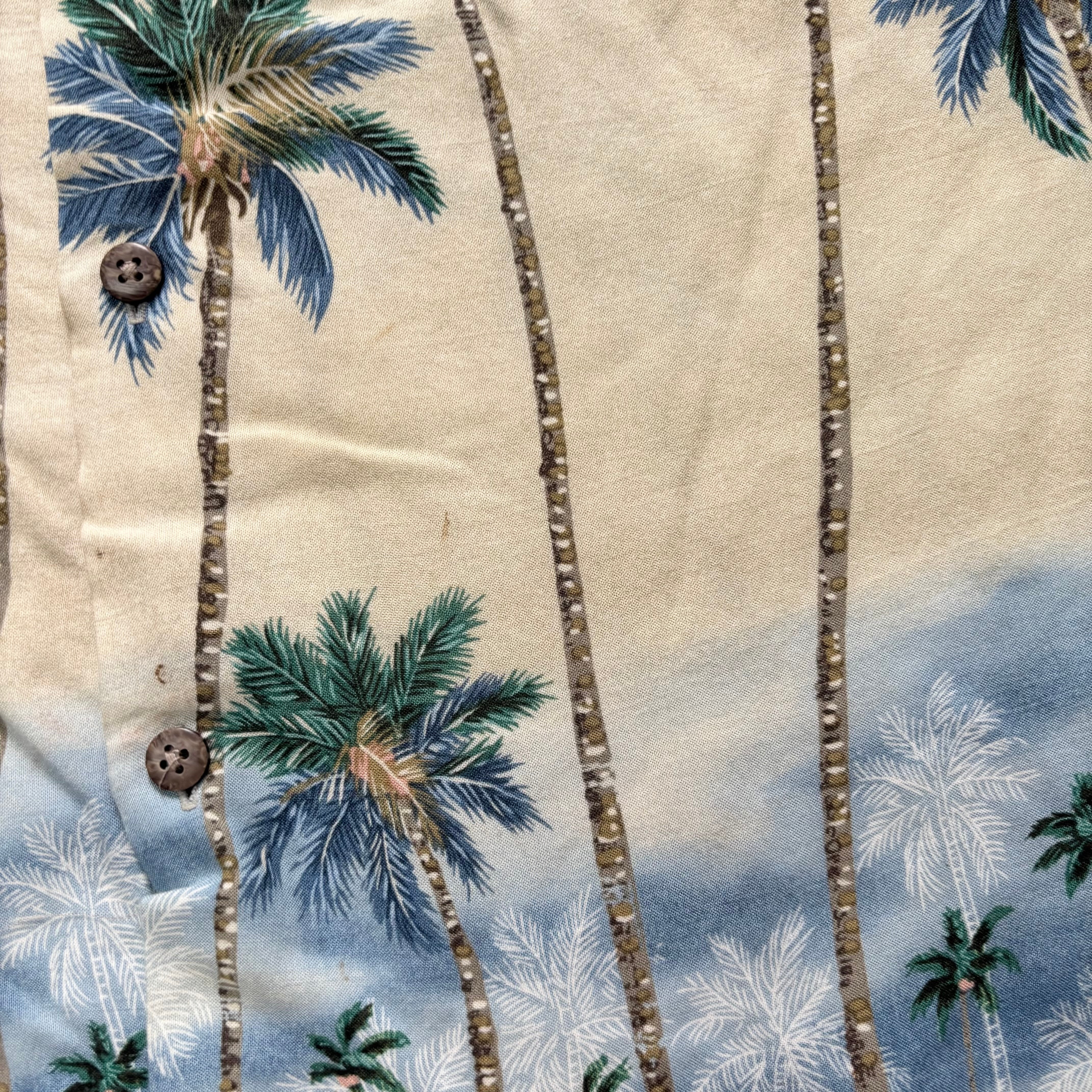 Vintage Hawaiian Shirt Mens Medium Beige Floral Aloha Short Sleeve Rayon (F)