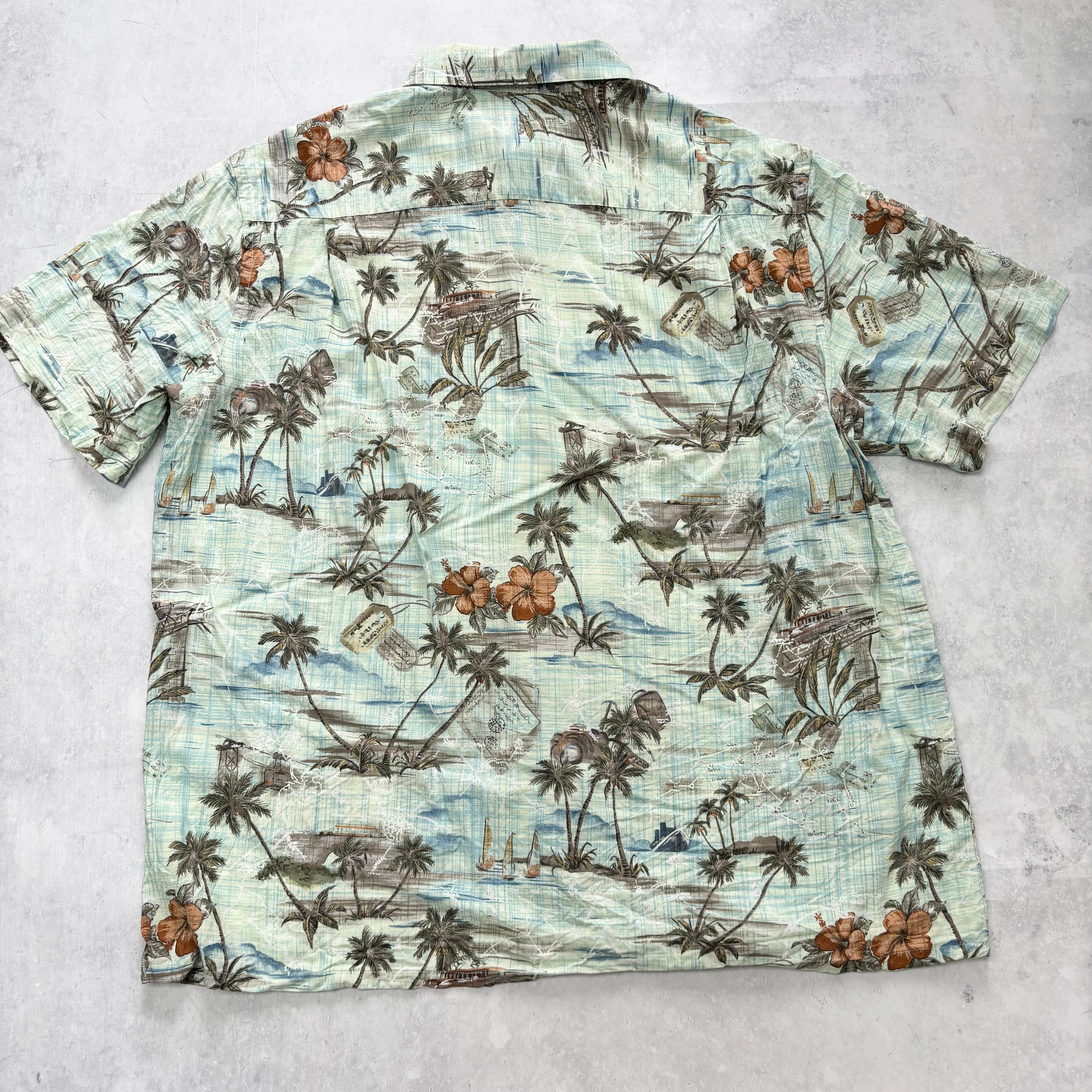 Vintage Hawaiian Shirt Mens XXL Green Floral Aloha Short Sleeve Rayon (E)