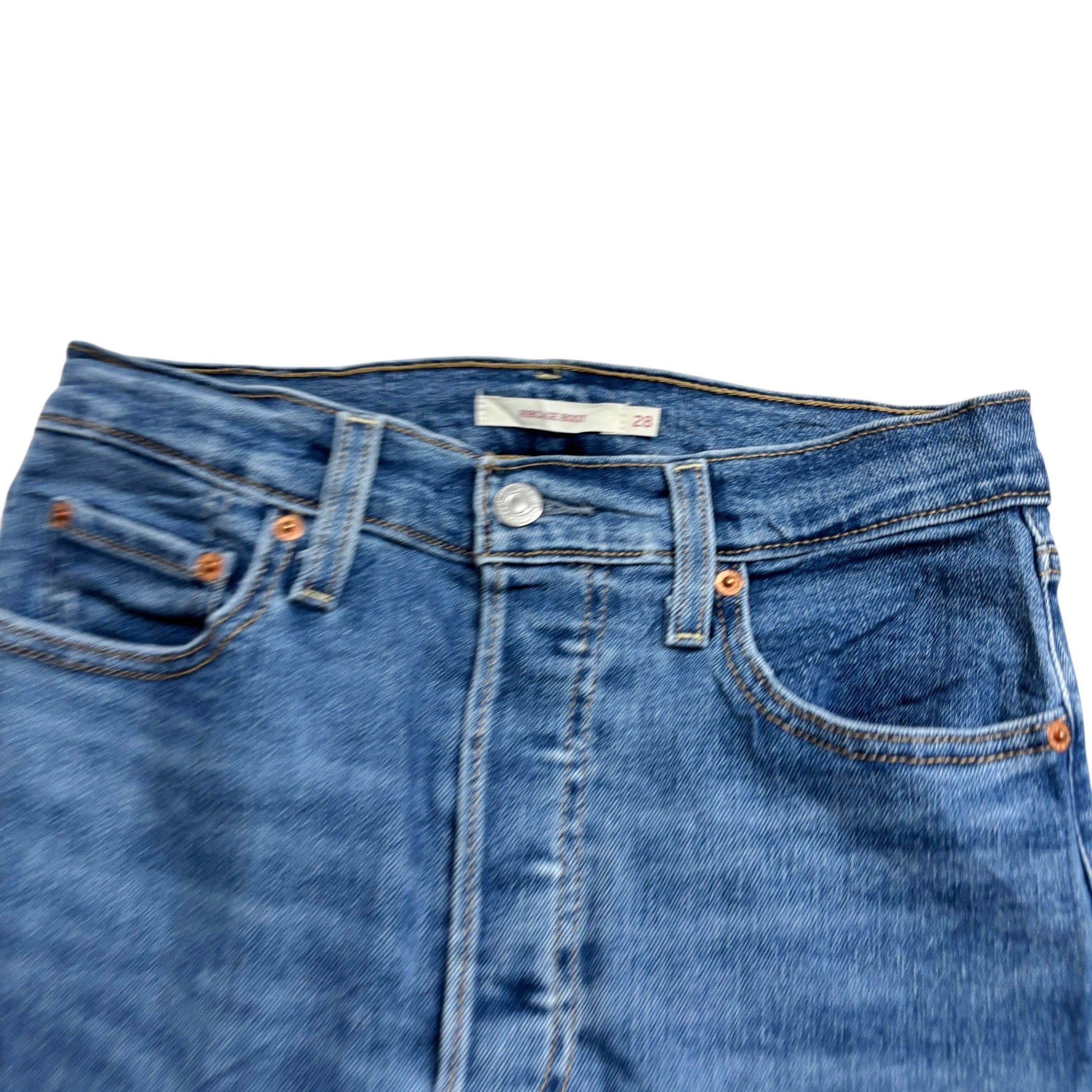 Levis Jeans W28 L33 Womens Ribcage Bootcut Mid Blue Stretch Denim (E)