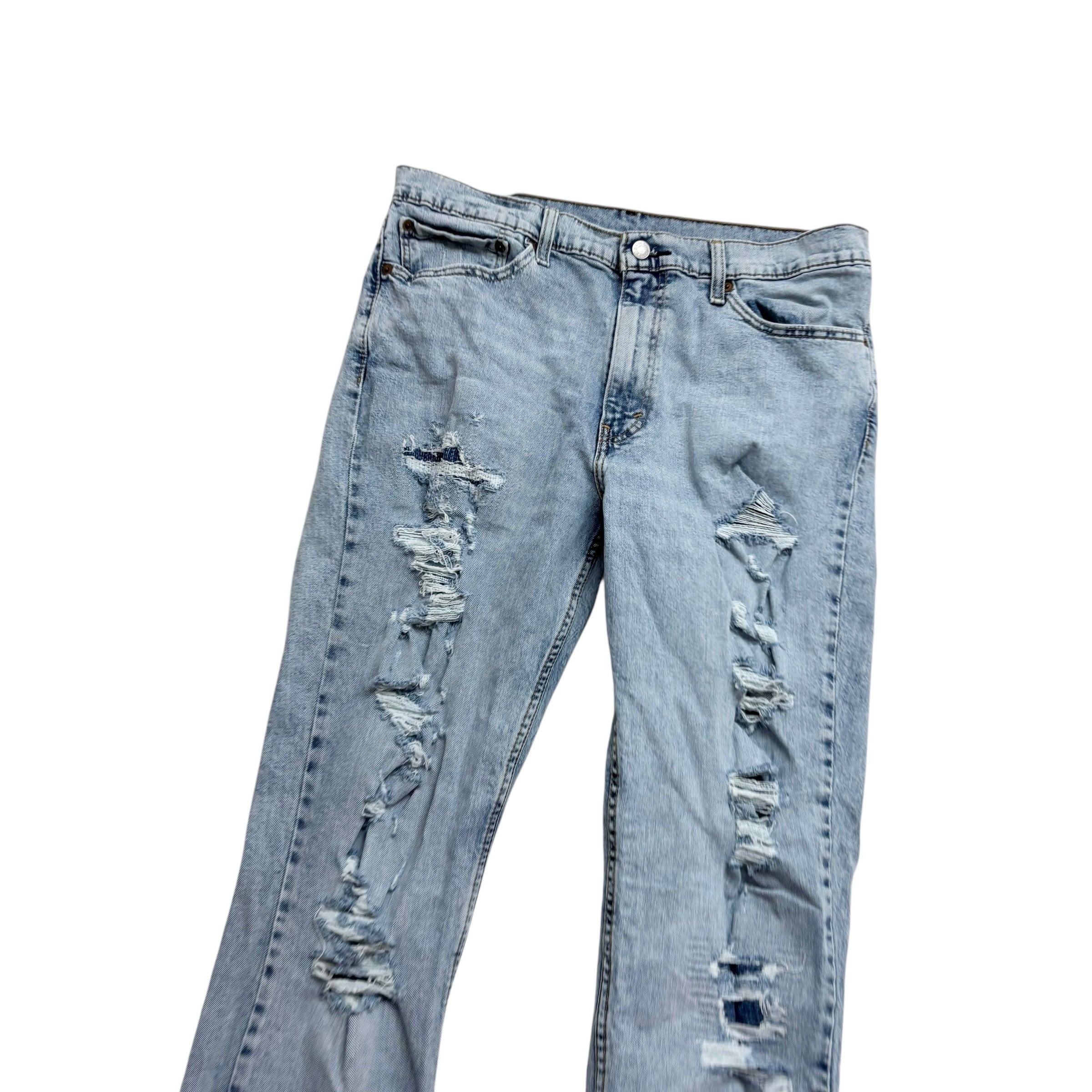 Levis 511 Jeans W34 L34 Mens Light Blue Slim Fit Distressed Stretch Denim