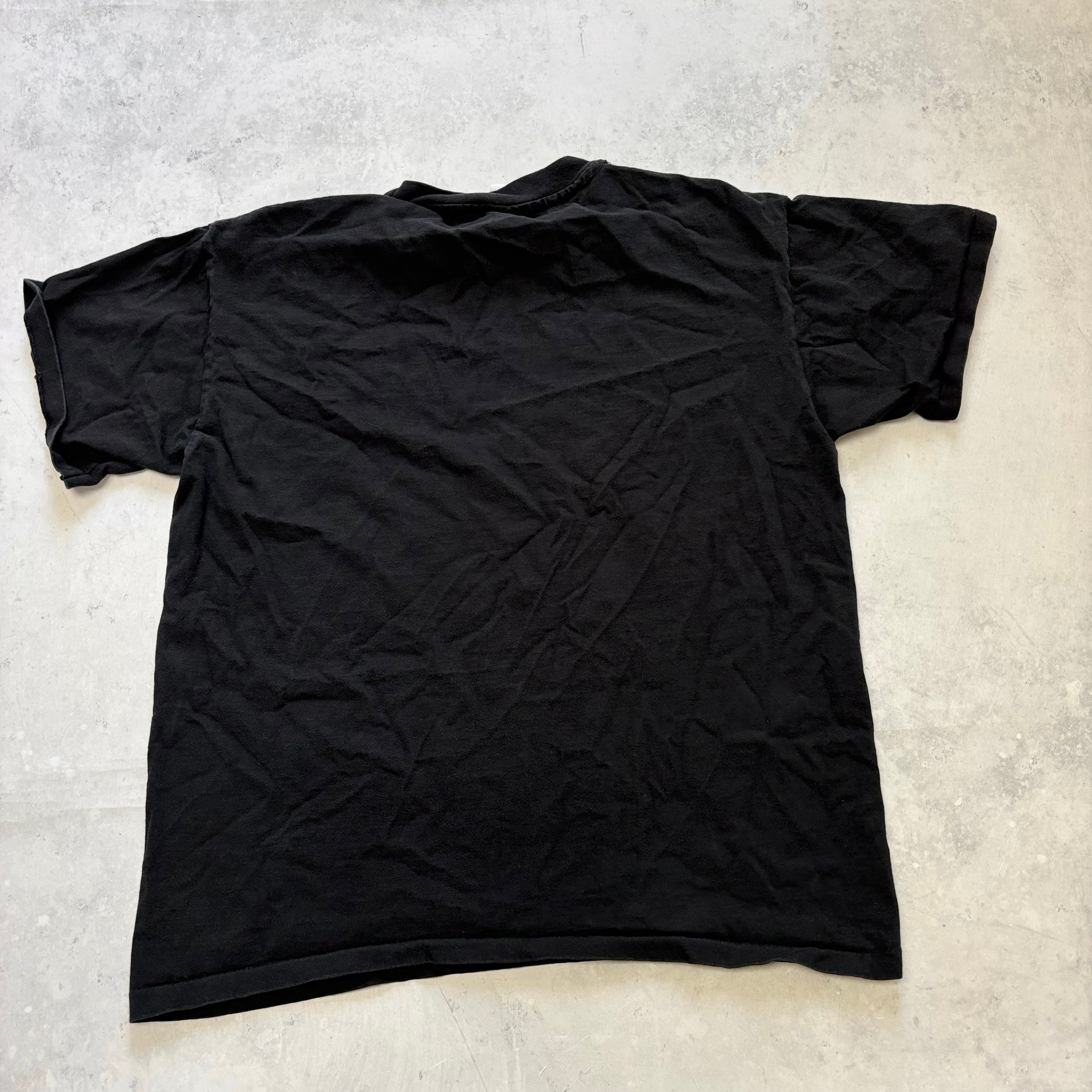 Vintage T Shirt Mens Medium Black Single Stitch Graphic Print 90s Boxy Fit (E)