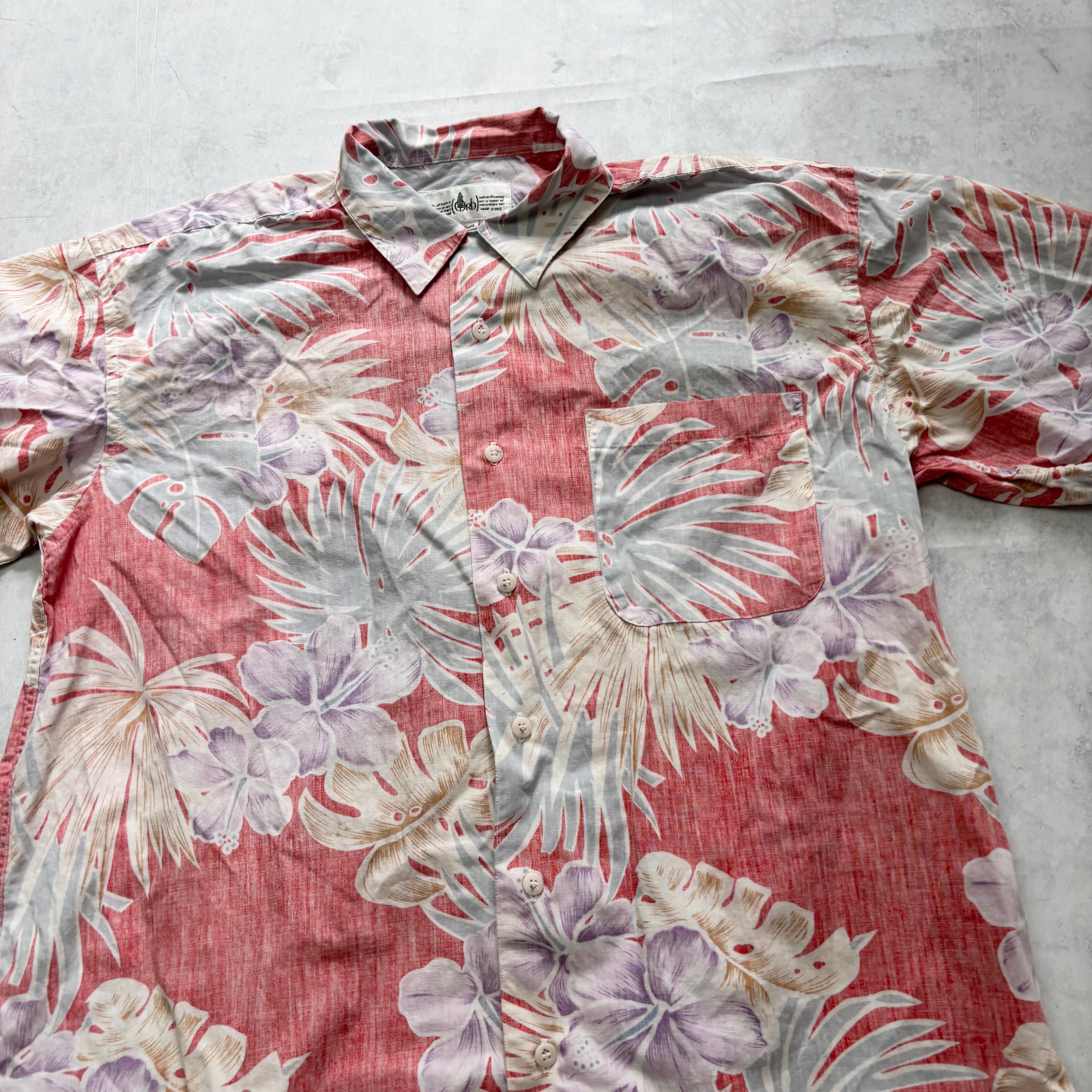 Vintage Hawaiian Shirt Mens Medium Red Floral Aloha Short Sleeve (E)