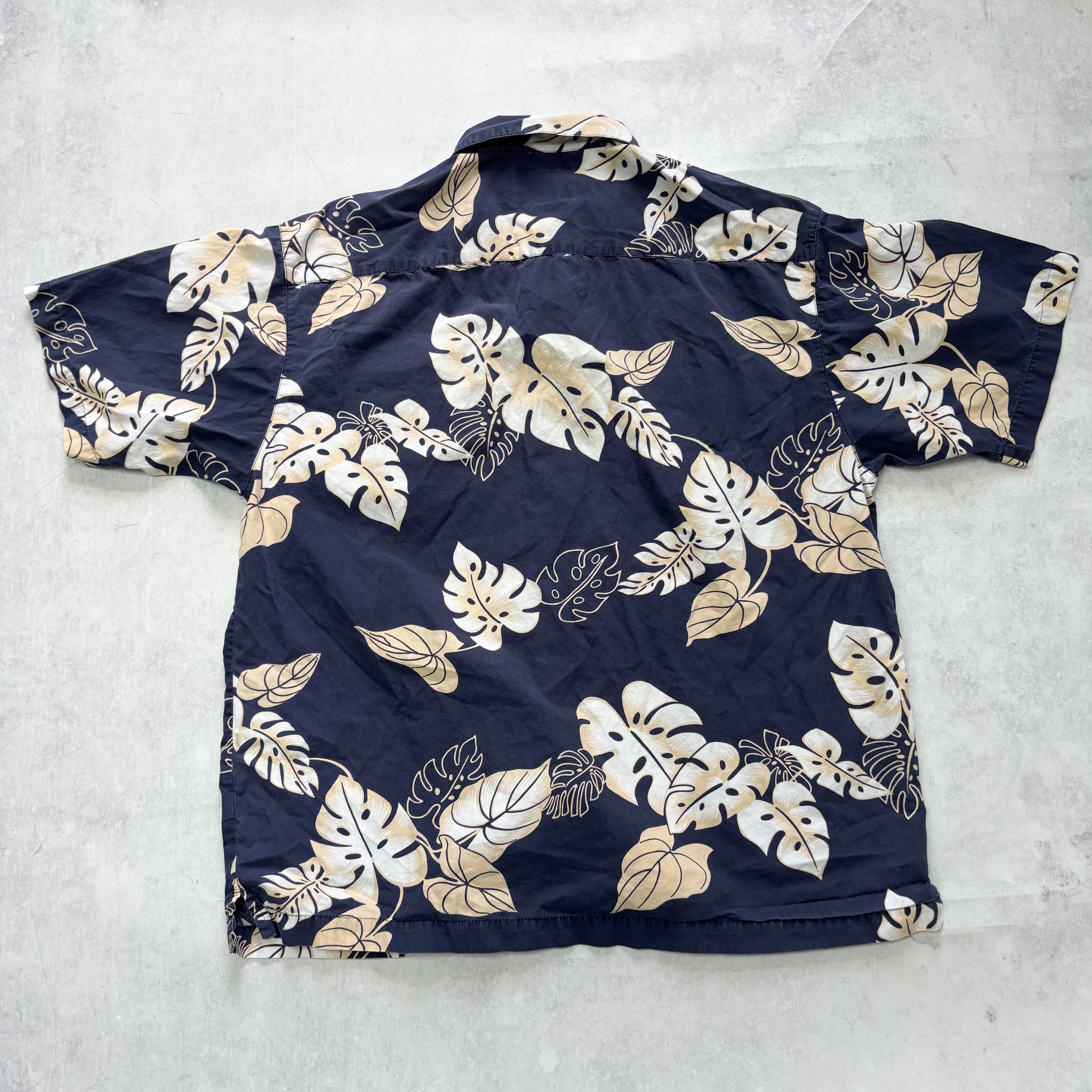 Vintage Hawaiian Shirt Mens Medium Navy Floral Aloha Short Sleeve Cotton (E)