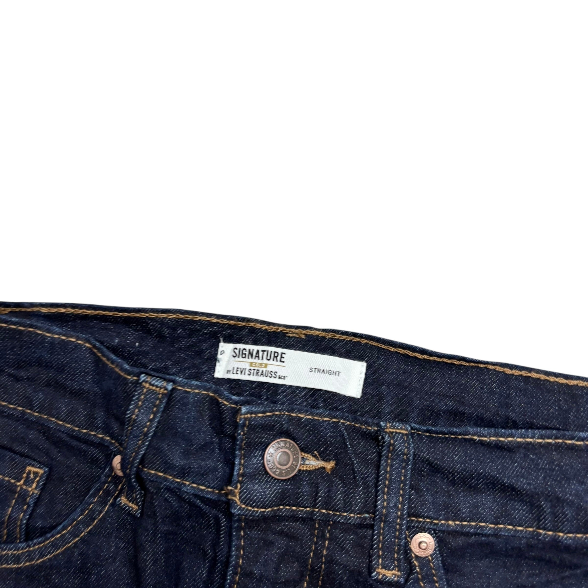 Levis Signature Jeans W32 L32 Mens Dark Blue Regular Straight Stretch Denim (E)