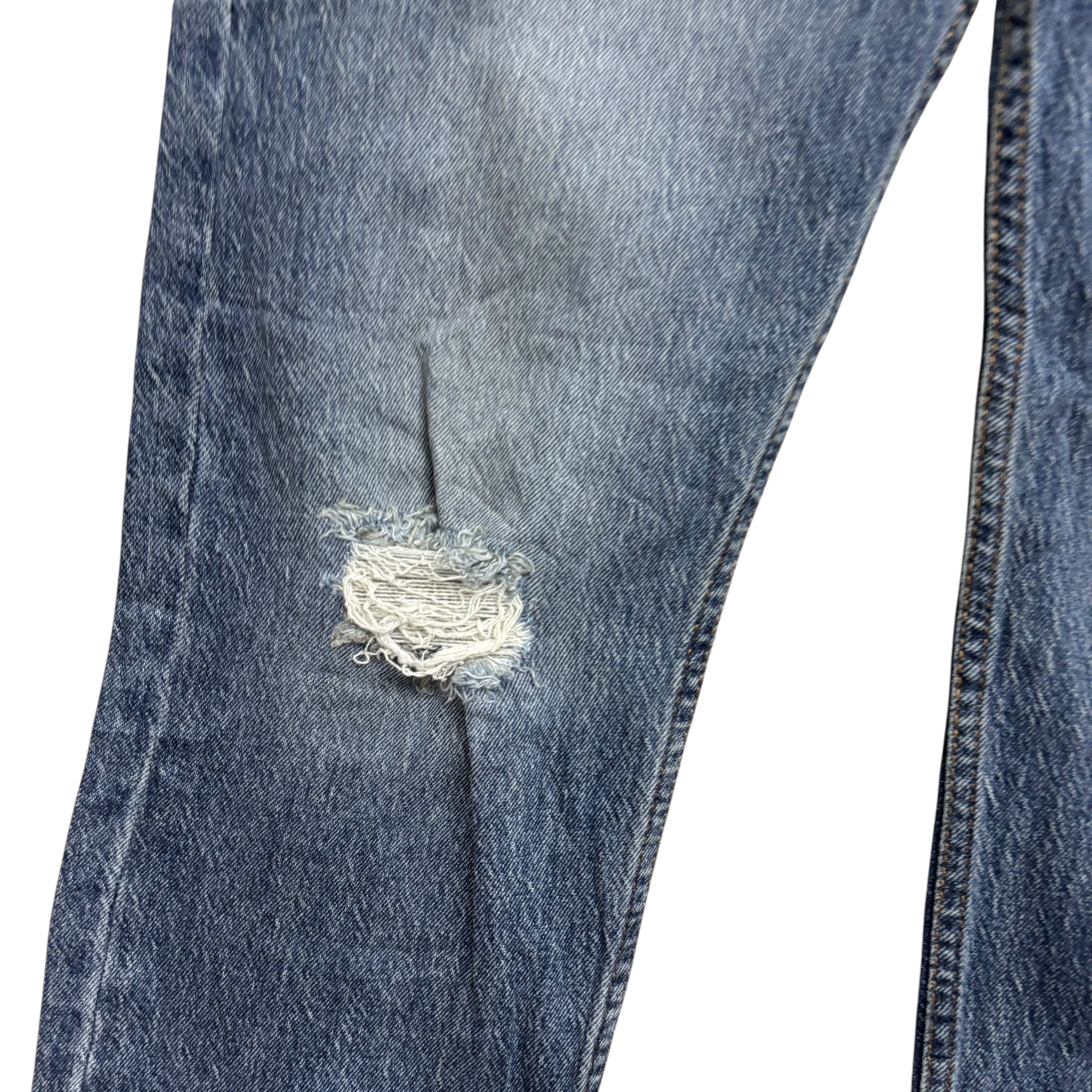 Levis 502 Jeans W32 L30 Mens Mid Blue Regular Tapered Fit Stretch Distressed (E)